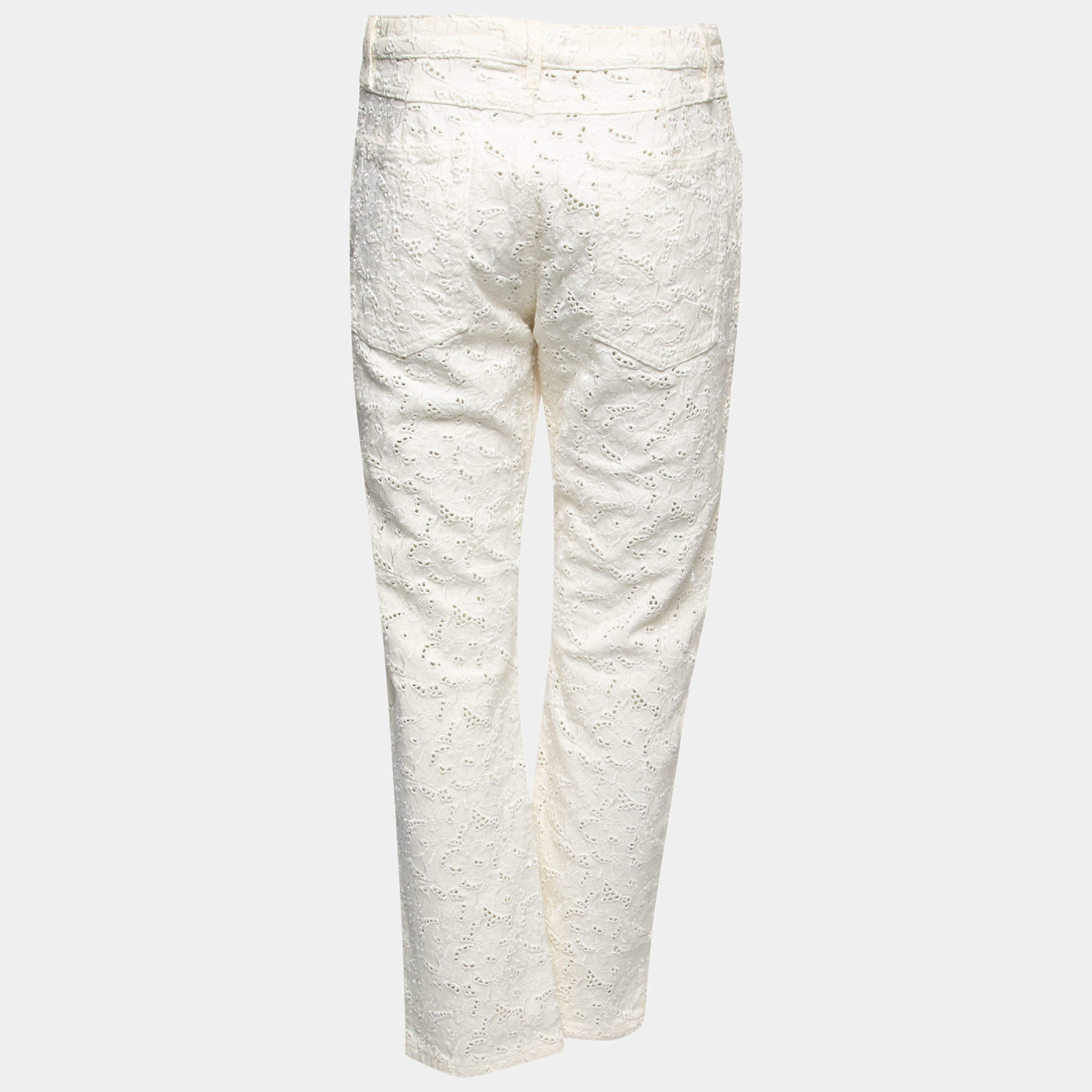 Pre Owned Isabel Marant Etoile White Lace Embroidered Jeans M