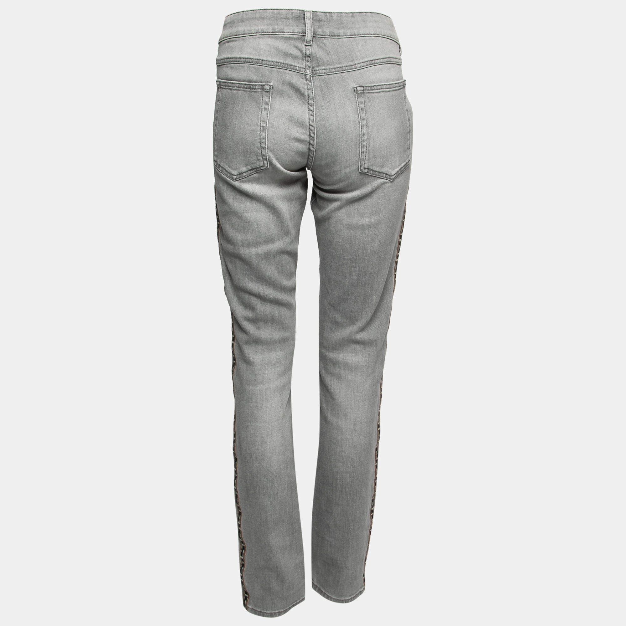 Isabel Marant Etoile Grey Distressed Denim Trim Detail Jeans L