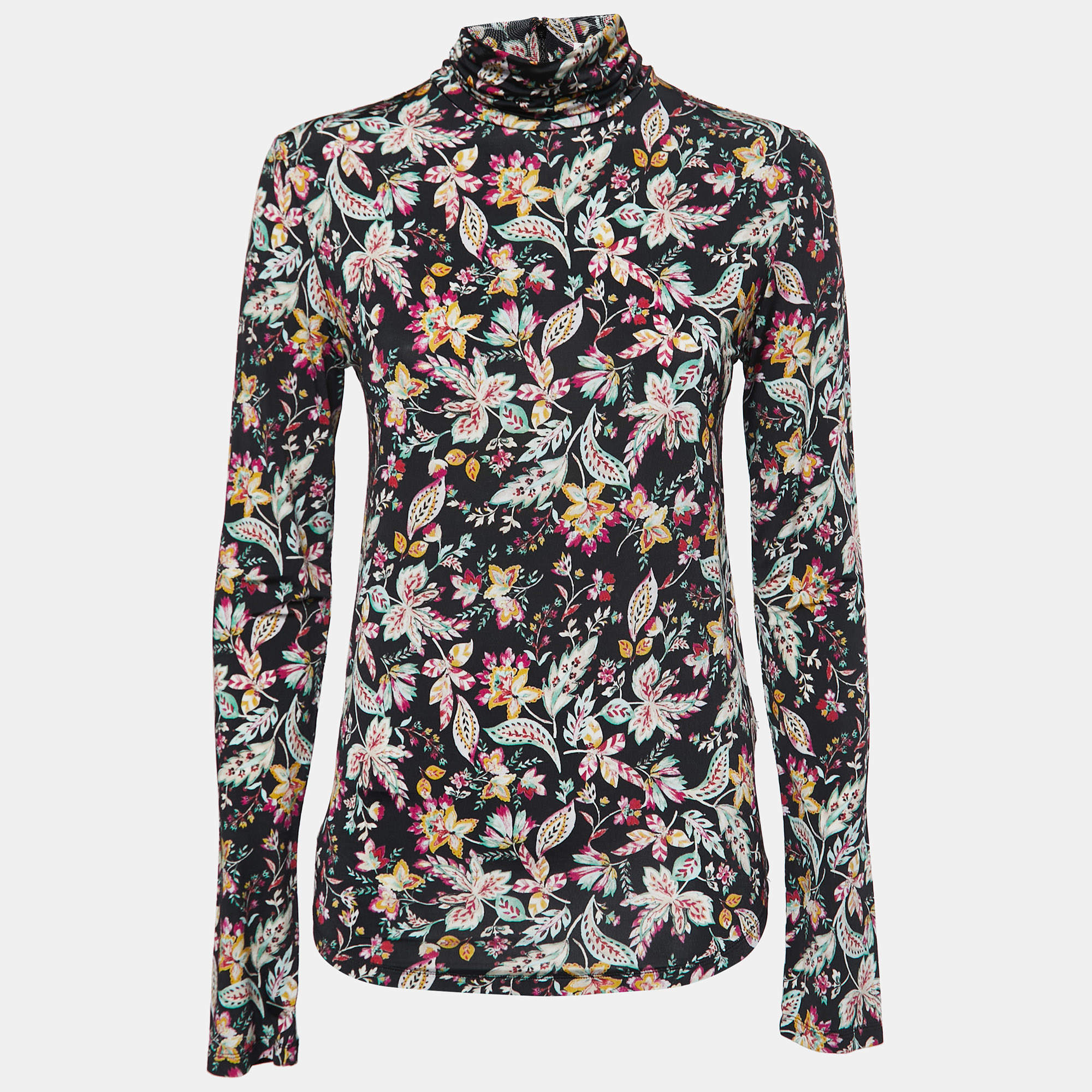Pre Owned Isabel Marant Etoile Black Floral Printed Jersey High Neck Top M