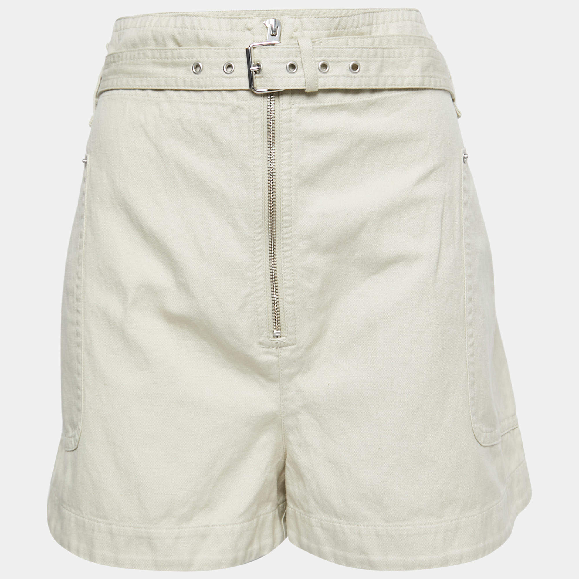 Pre Owned Isabel Marant Etoile Beige Canvas High Waist Belted Shorts M