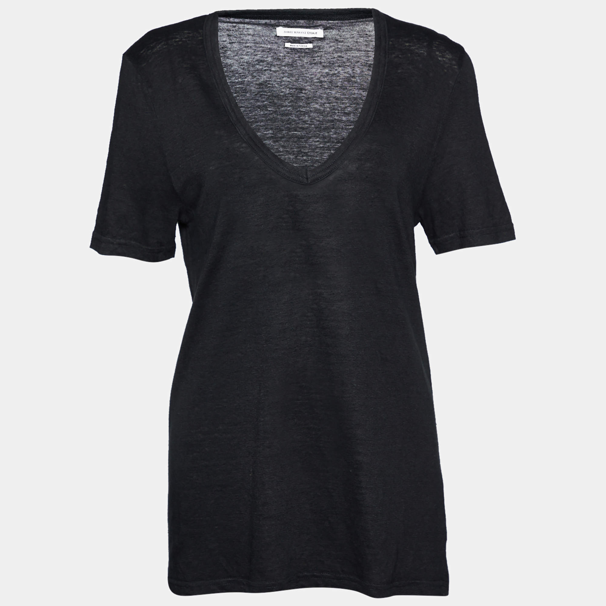 Pre Owned Isabel Marant Etoile Black Linen Knit V-Neck T-Shirt L