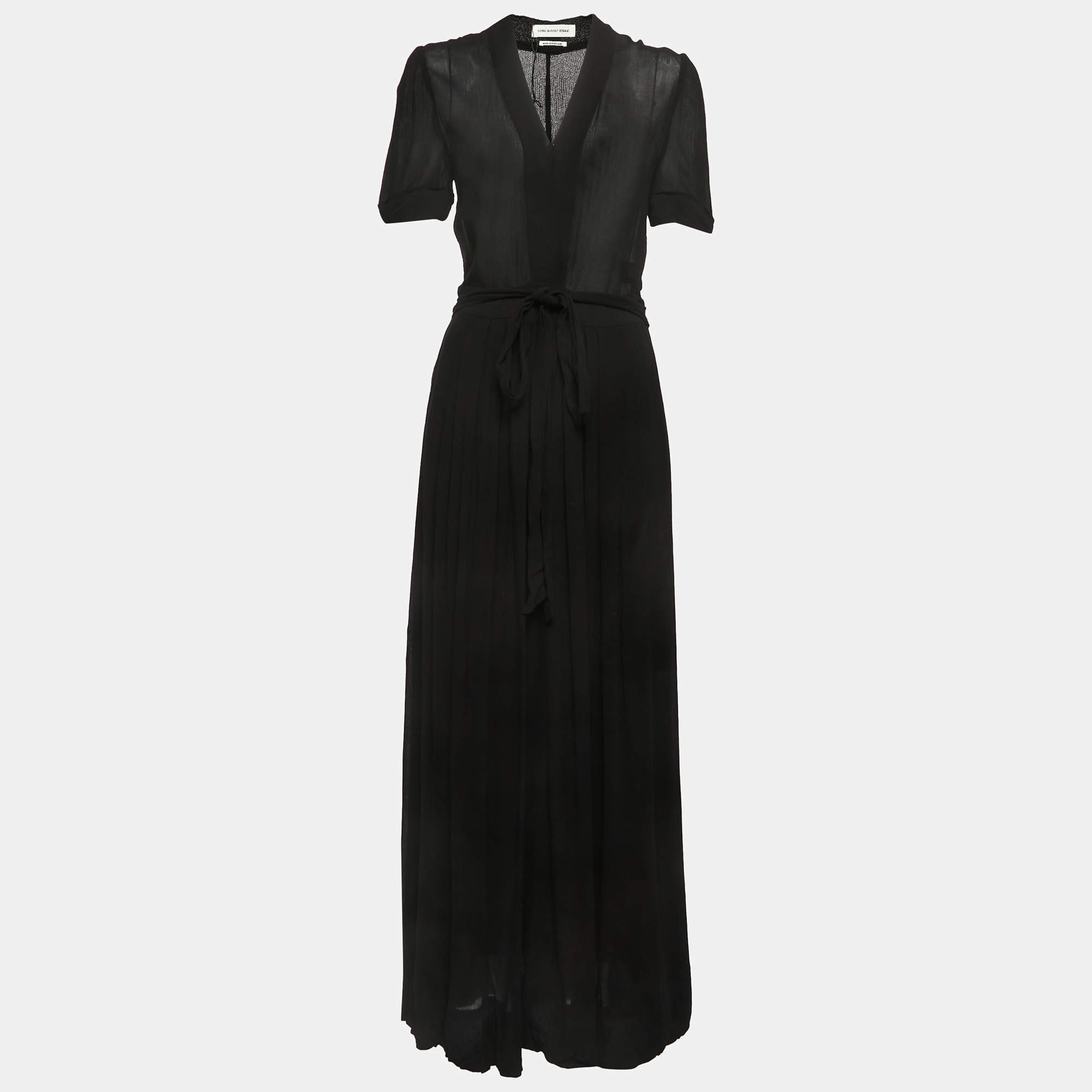 Pre Owned Isabel Marant Etoile Black Crepe Belted Maxi Dress XS
