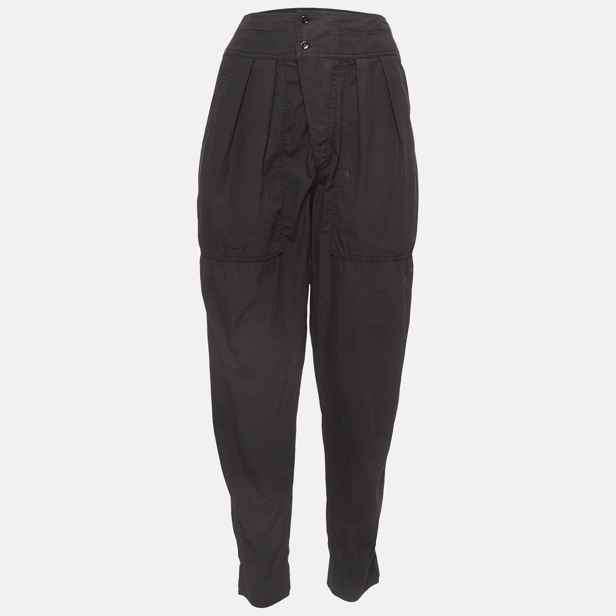 Isabel Marant Etoile Black Cotton Tapered High Rise Trousers XS