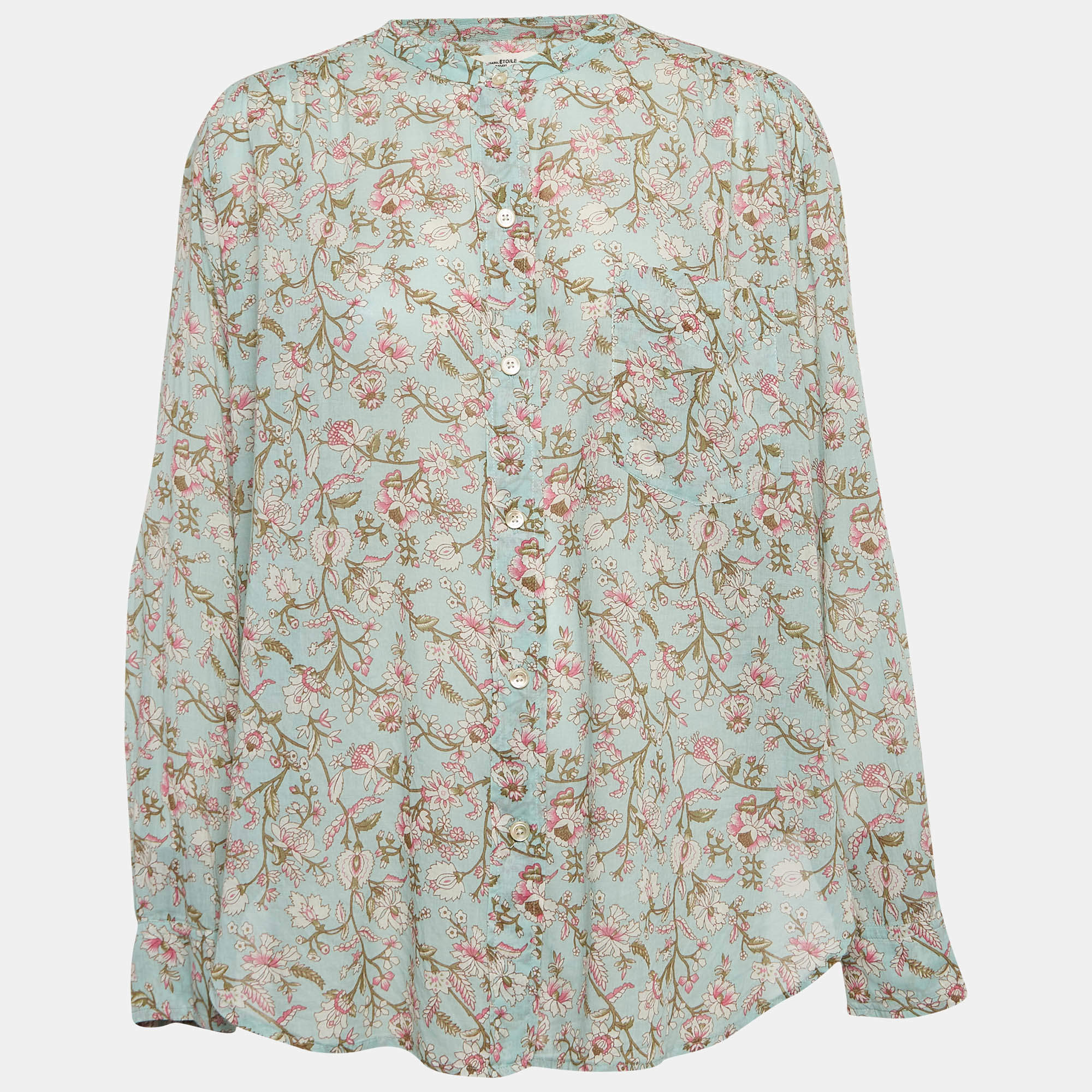 Pre Owned Isabel Marant Etoile Green Floral Print Cotton Band Collar Shirt M