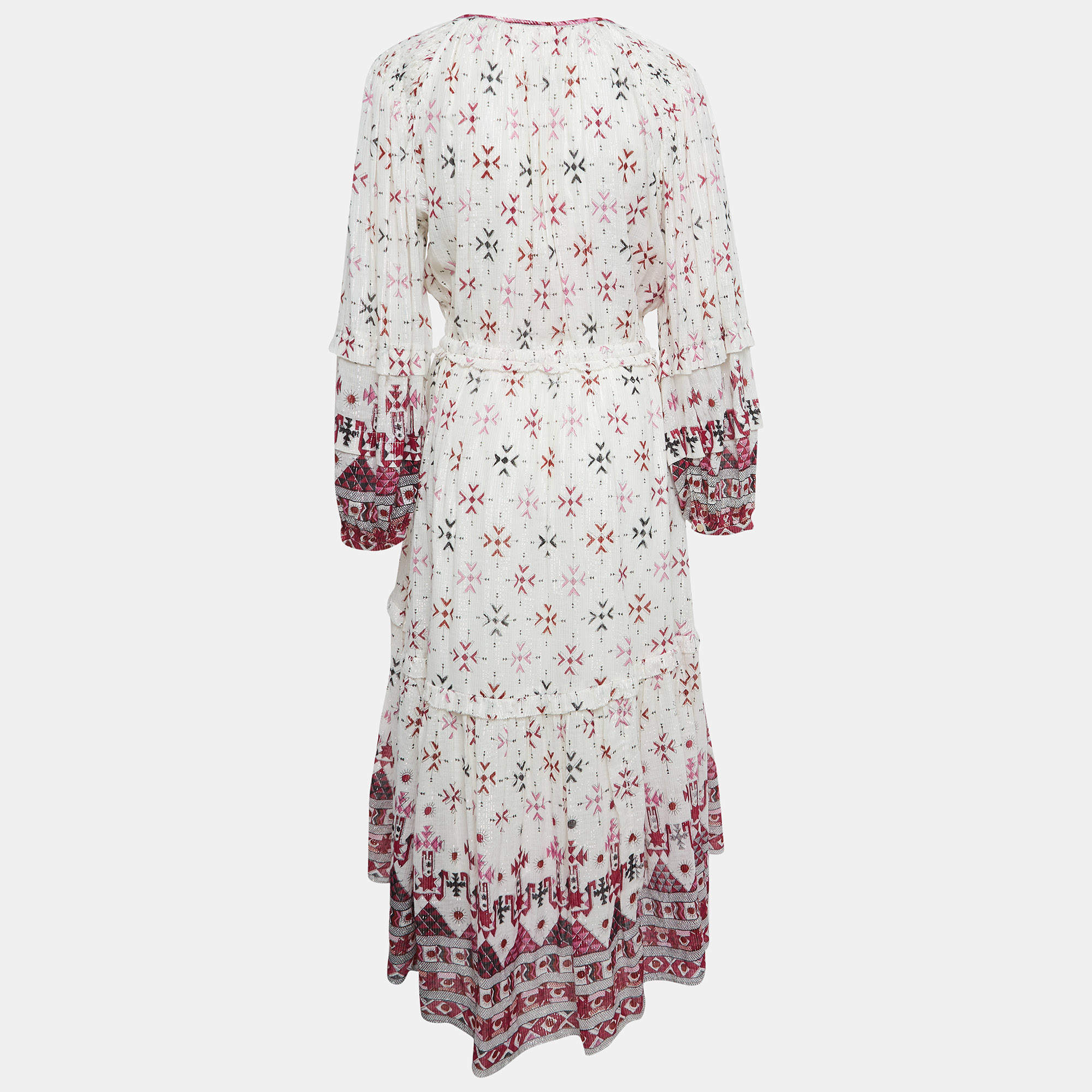 Pre Owned Isabel Marant Etoile Off White Printed Cotton Midi Dress M