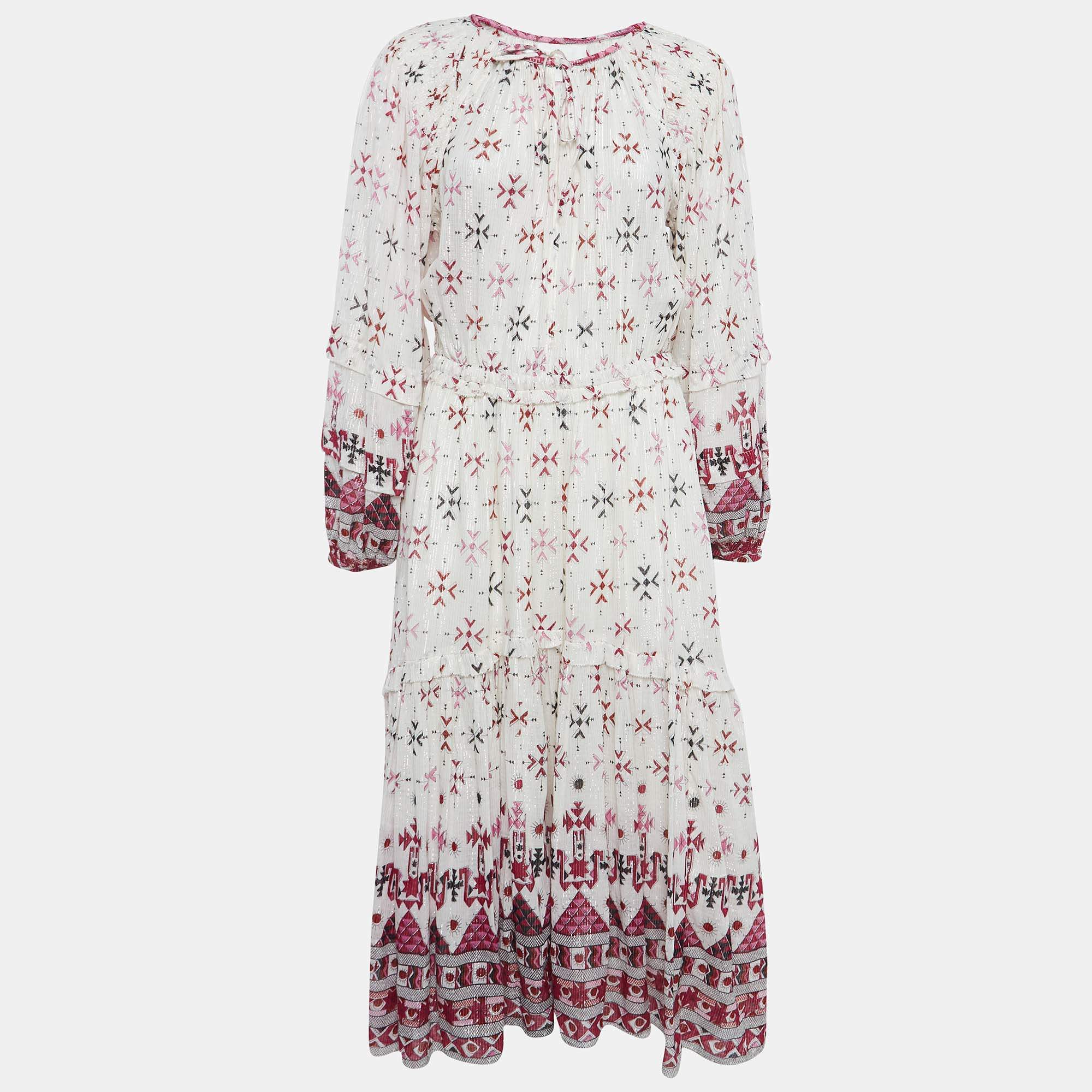 Isabel Marant Etoile Off White Printed Cotton Midi Dress M