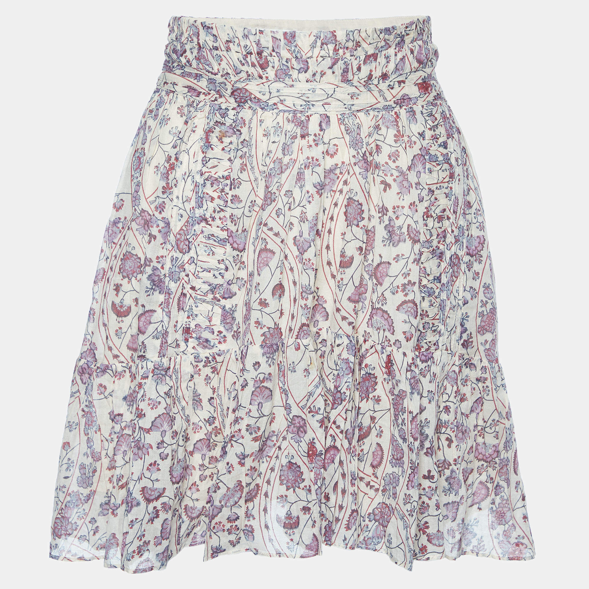 Isabel Marant Etoile Beige Floral Printed Cotton Flared Mini Skirt M