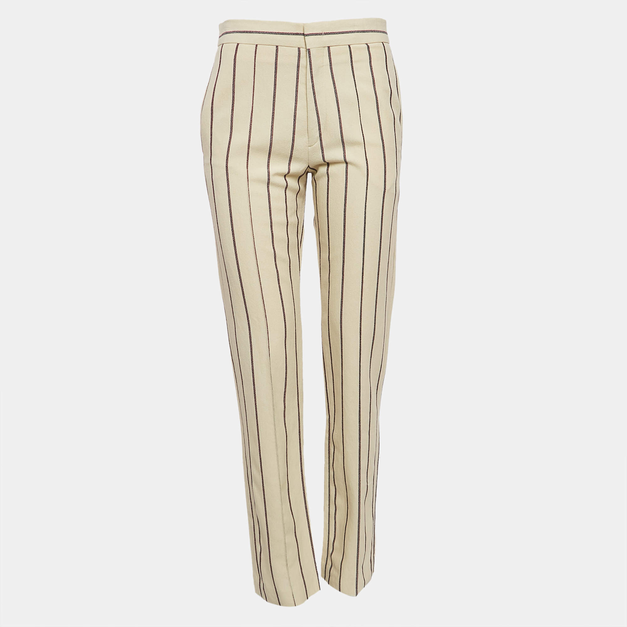 Isabel Marant Off White Striped Crepe Slim-Fit Trousers S