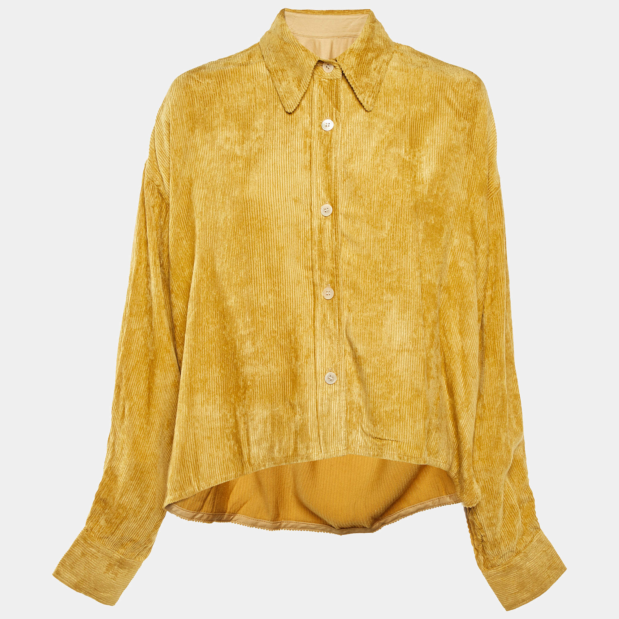 Pre Owned Isabel Marant Yellow Corduroy Button Front Oversized Shirt S