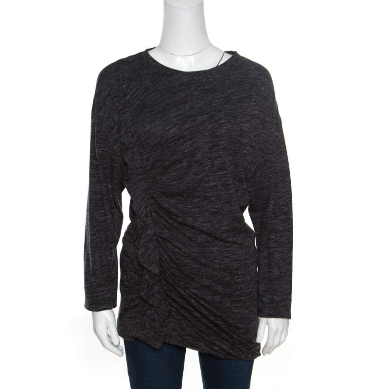 Pre Owned Isabel Marant Etoile Grey Melange Jersey Ruffled Long Sleeve Malo Top M