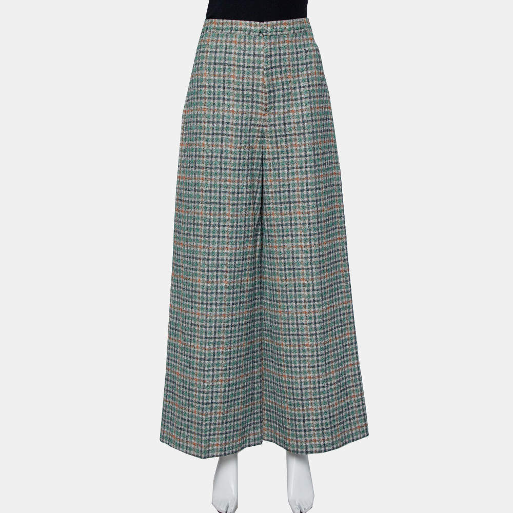 Isabel Marant Green Prince Of Wales Checkered Cotton Wide Leg Telis Trousers M