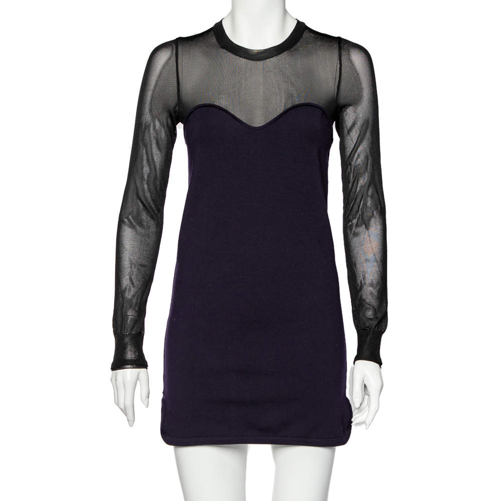 Pre Owned Isabel Marant Purple Wool Blend Sheer Yoke Aglaee Mini Dress M