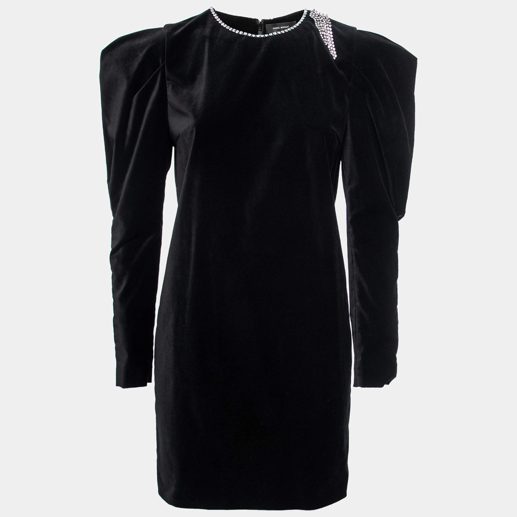 Isabel Marant Black Velvet Crystal Embellished Short Dress L