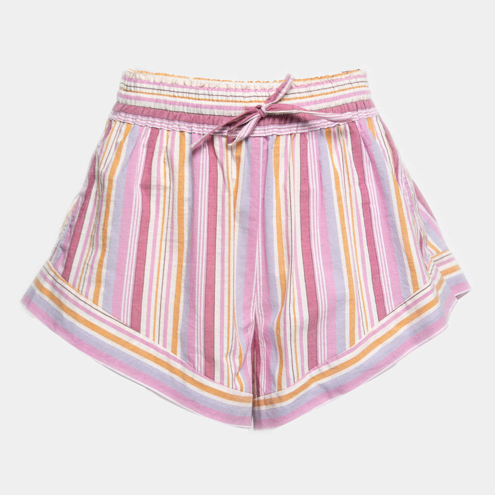 Pre Owned Isabel Marant Pink Striped Cotton Drawstring Detail Shorts M
