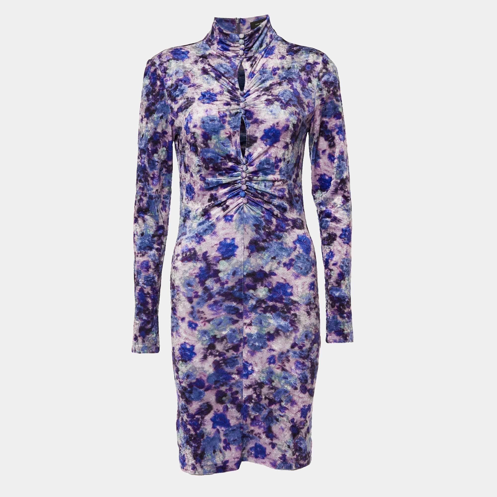 Pre Owned Isabel Marant Purple Printed Velvet Gram Mini Dress M