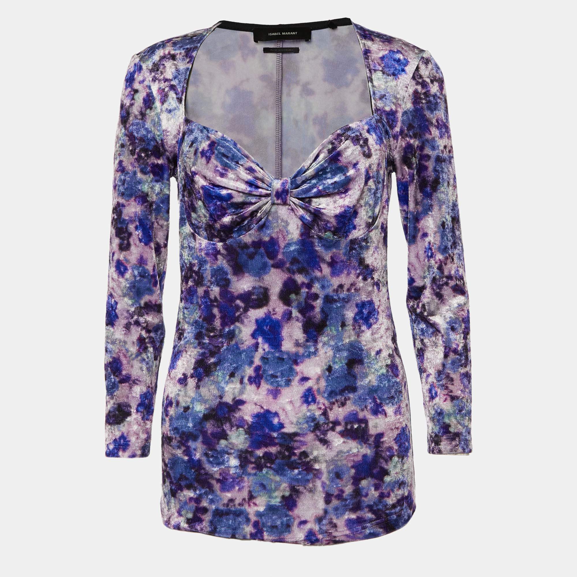 Pre Owned Isabel Marant Purple Printed Velvet Gubaia Top L