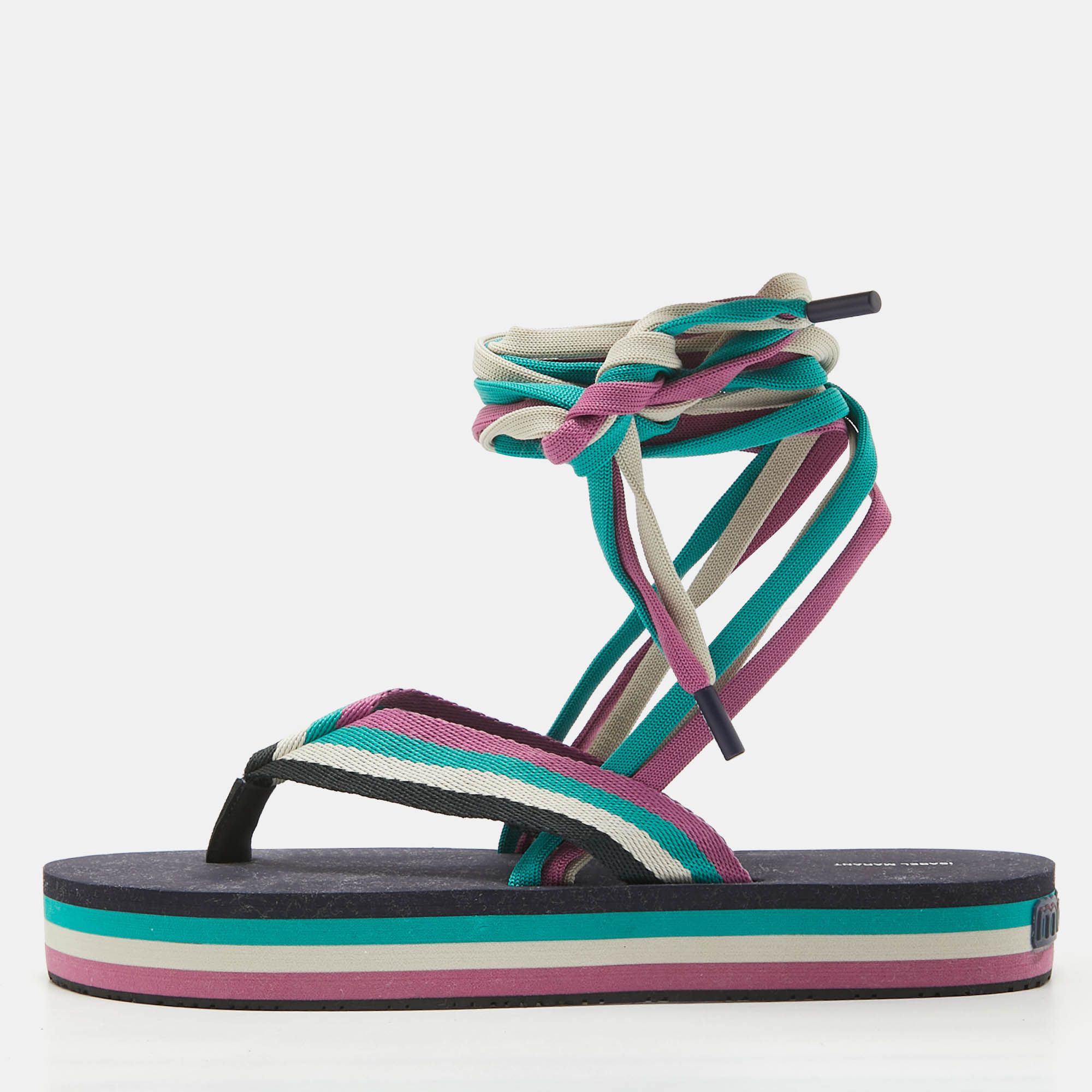 Isabel Marant Multicolor Canvas Tuoni Striped Thong Sandals Size 41