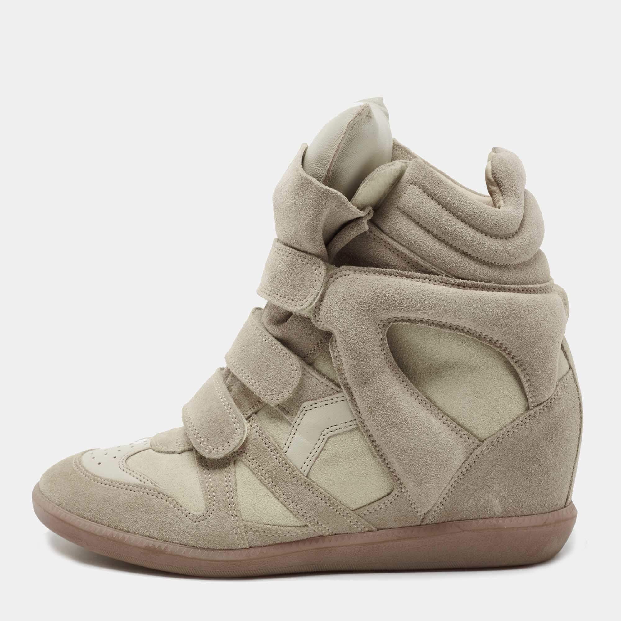Pre Owned Isabel Marant Grey Suede Bekett Wedge Sneakers Size 39