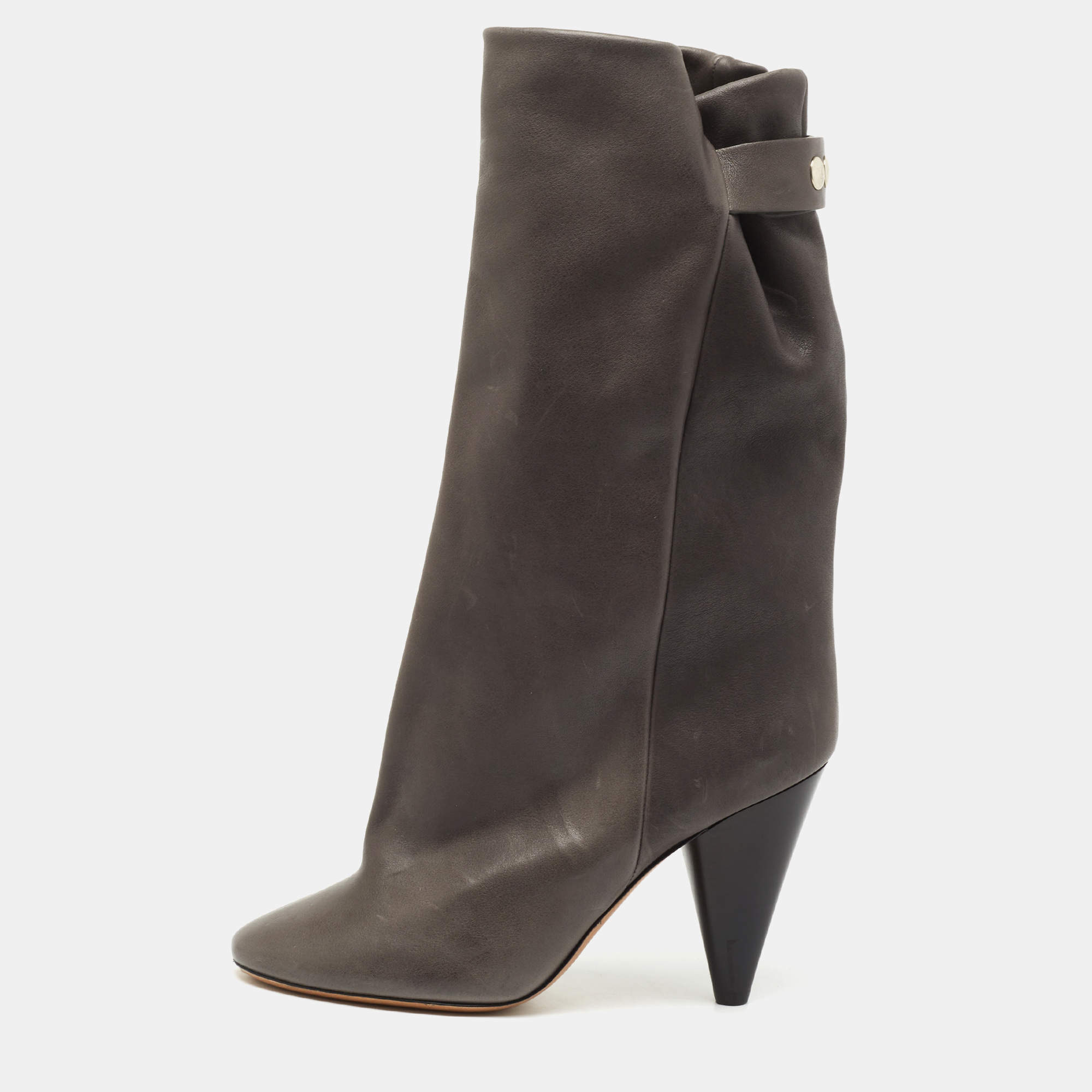 Pre Owned Isabel Marant Grey Leather Midcalf Boots Size 40