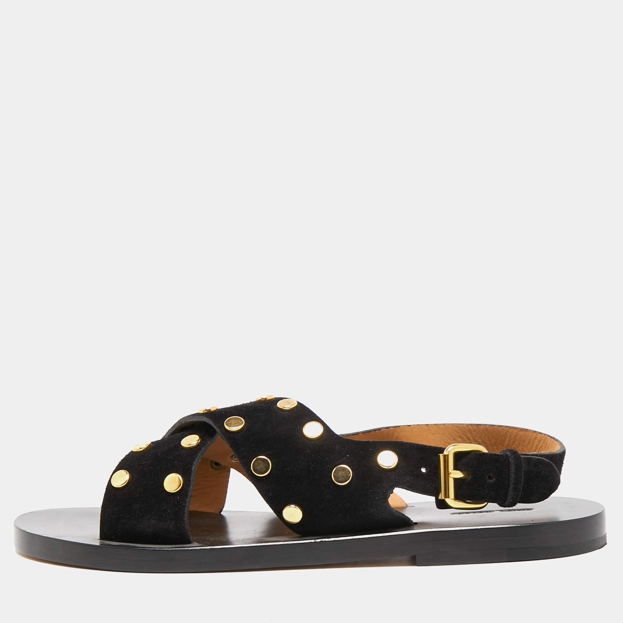 Pre Owned Isabel Marant Black Suede Studded Slingback Flats Size 40