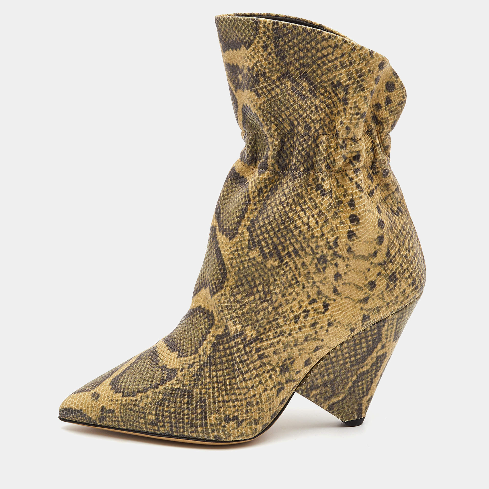Isabel Marant Two Tone Python Embossed Leather Ankle Booties Size 38