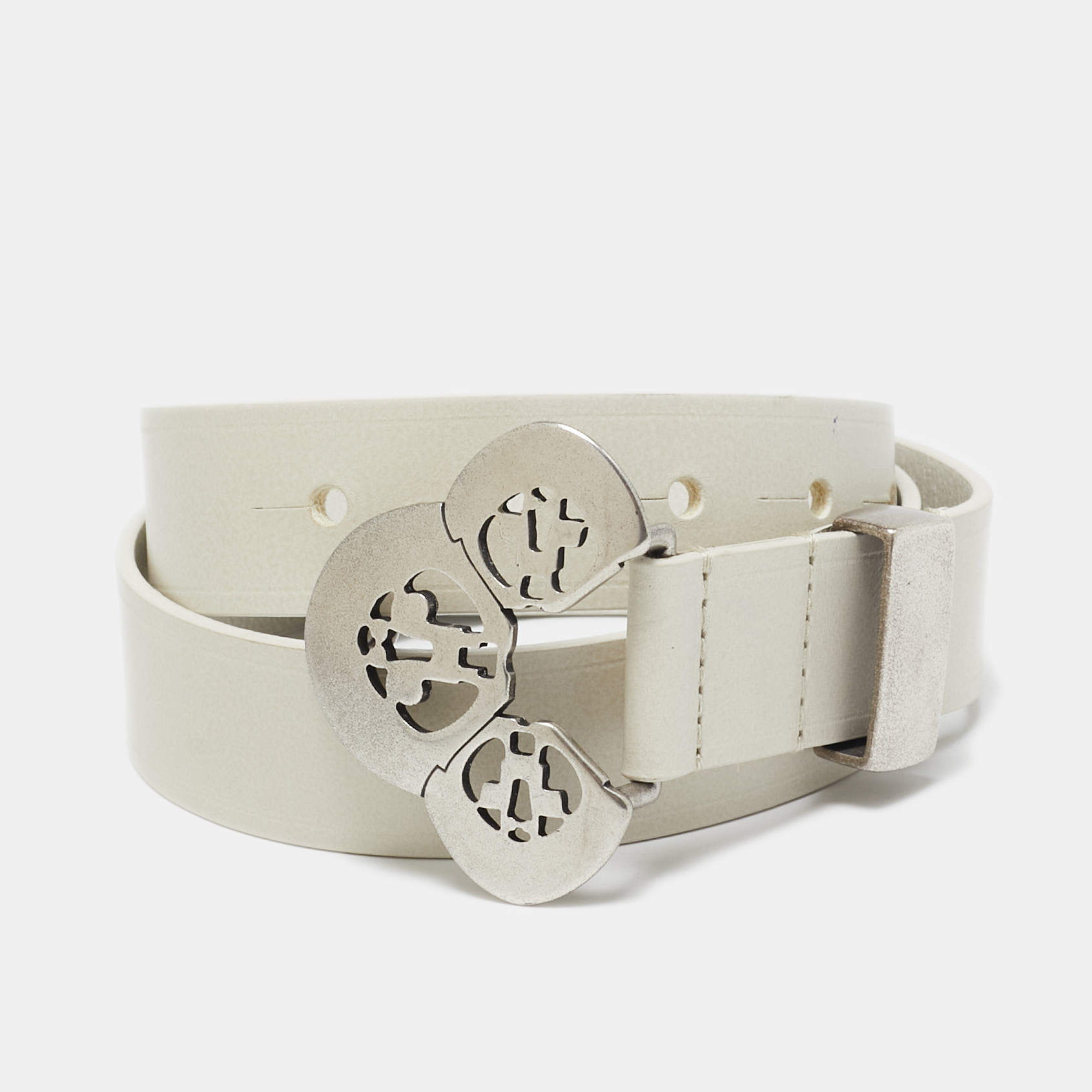 Isabel Marant Off White Leather Lasercut Buckle Belt 80CM
