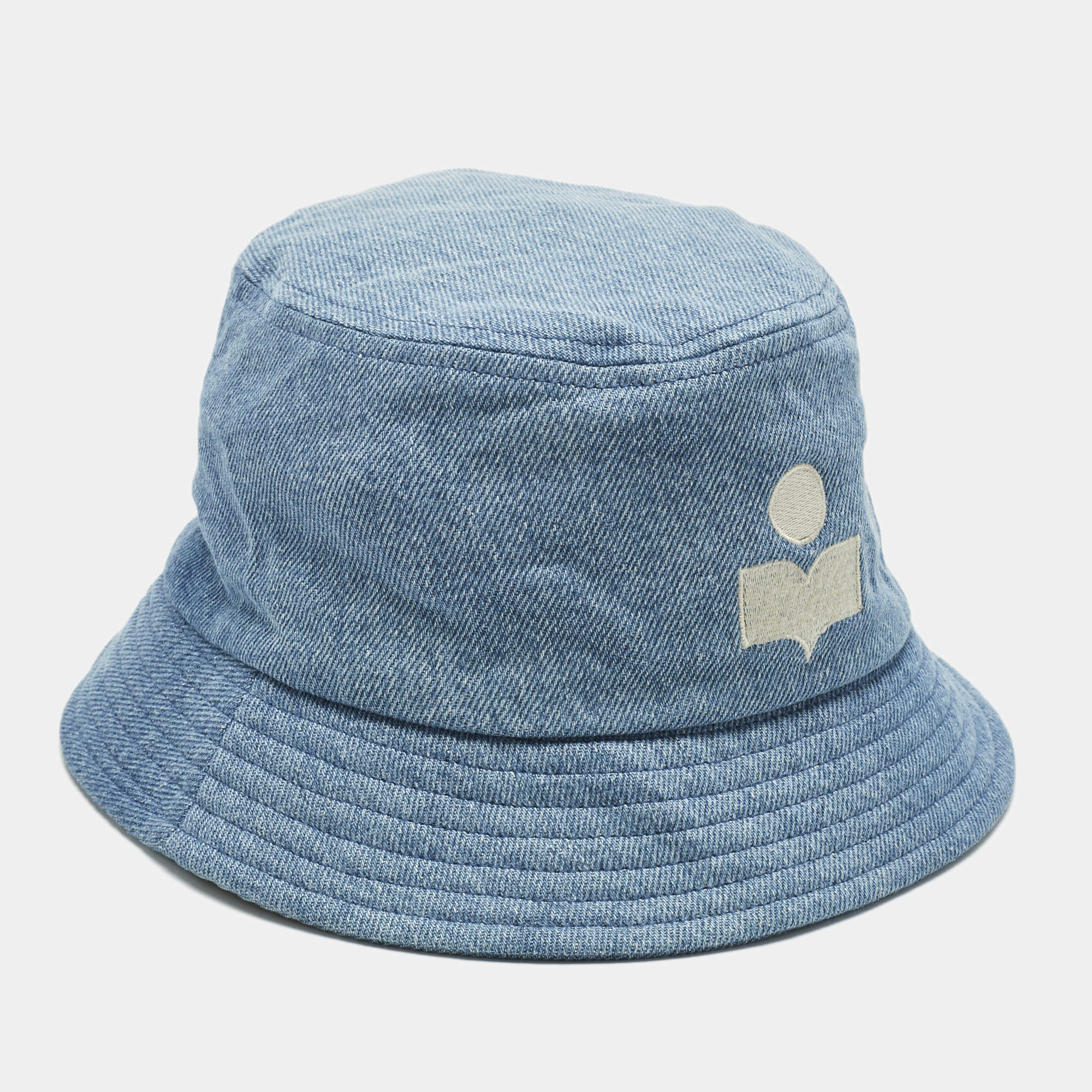Pre Owned Isabel Marant Blue Denim Logo Embroidery Detail Bucket Hat (58 cm)