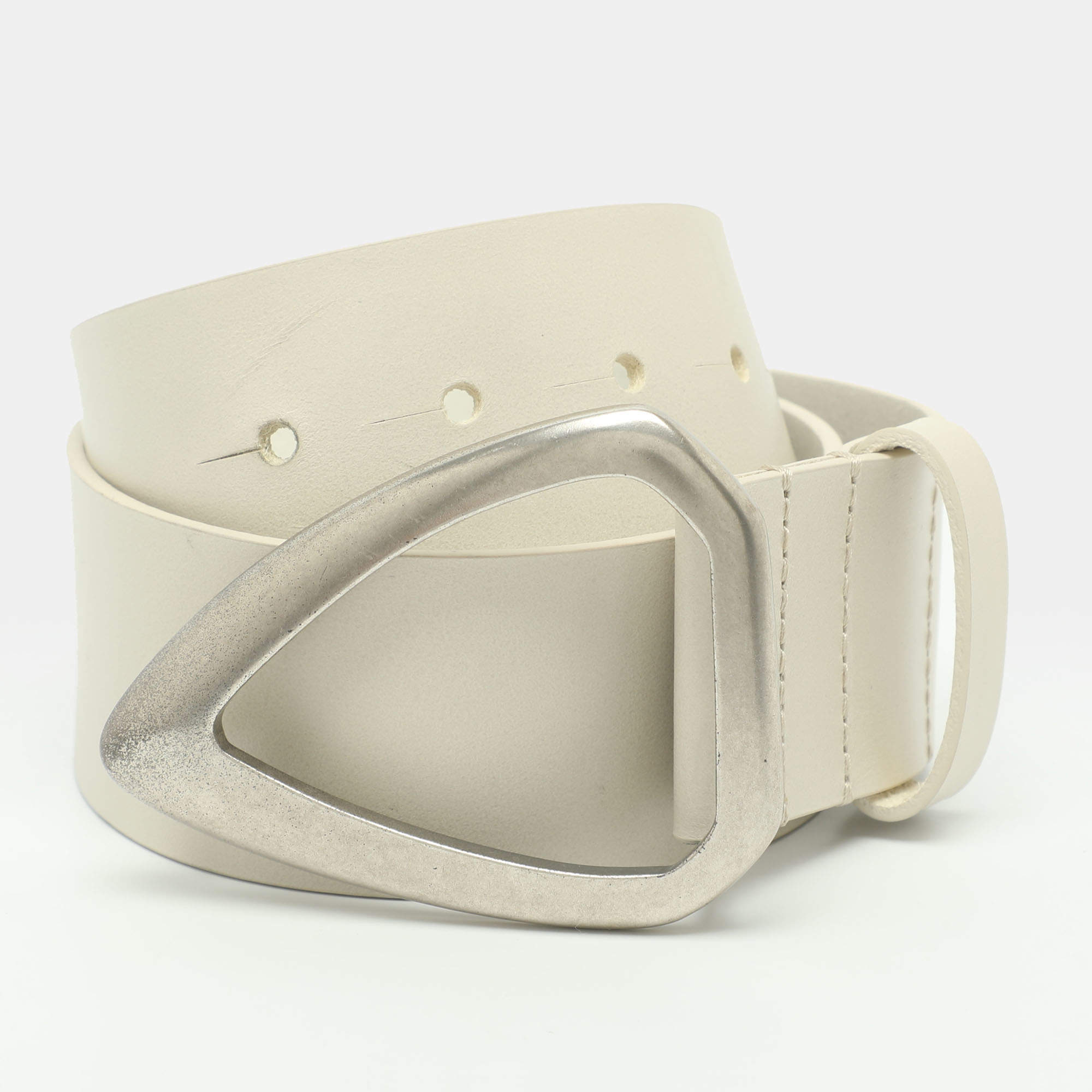 Pre Owned Isabel Marant 80 CM Buckle Belt White Leather