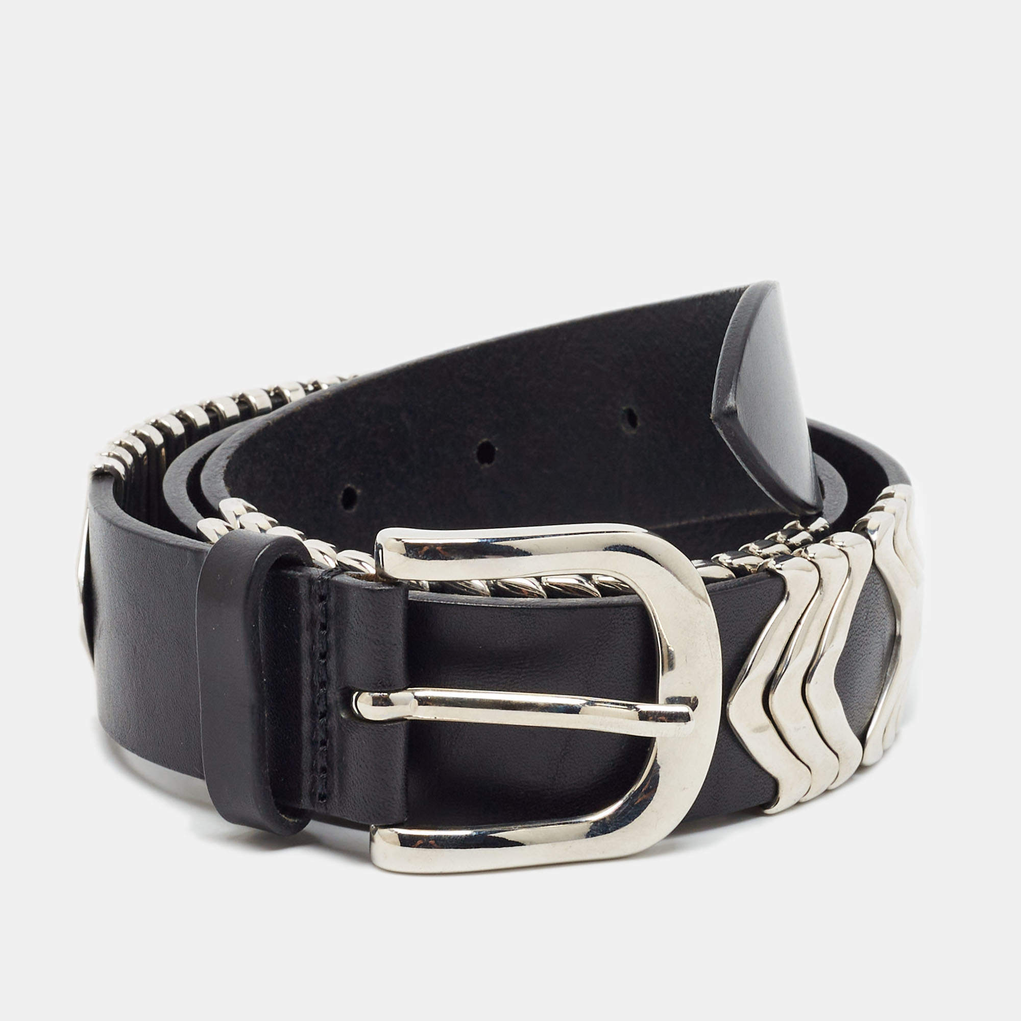 Pre Owned Isabel Marant Tehora Embellished Buckle S Belt Black Leather