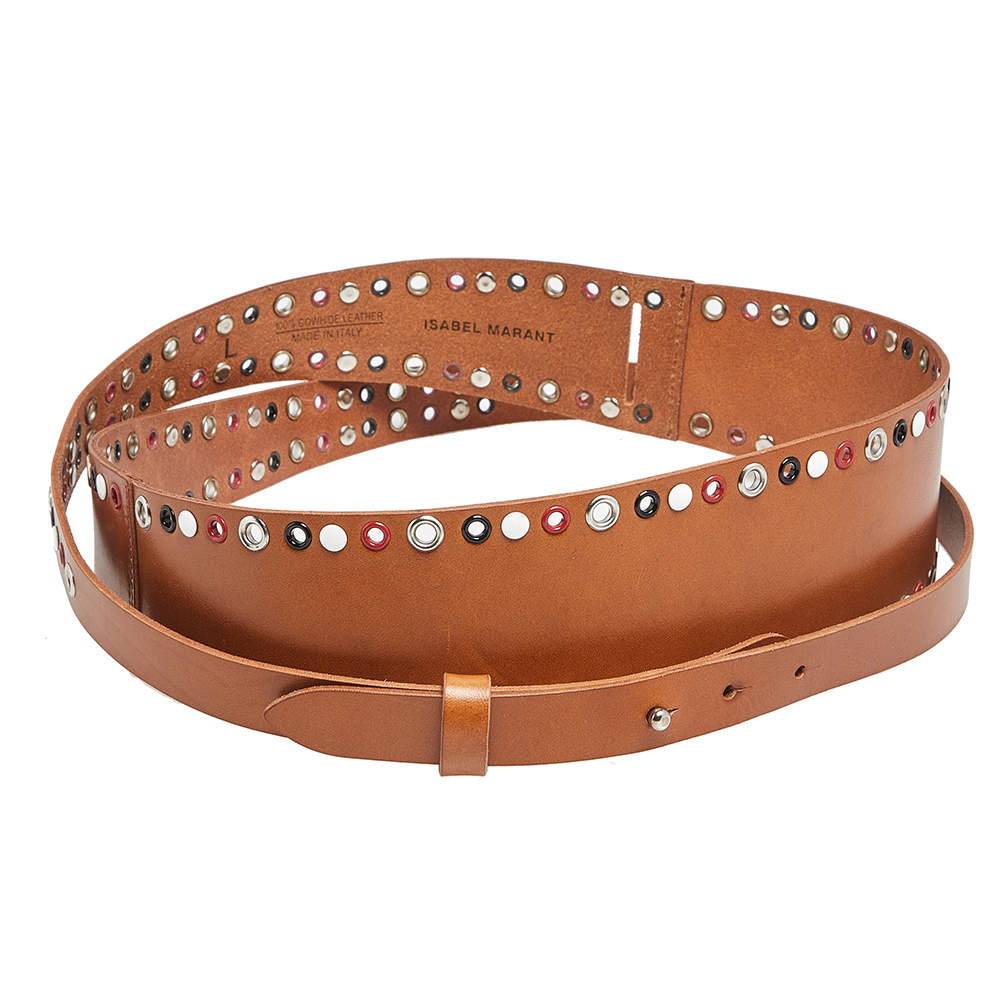 Pre Owned Isabel Marant Tan Leather Eyelets Waist Belt L 