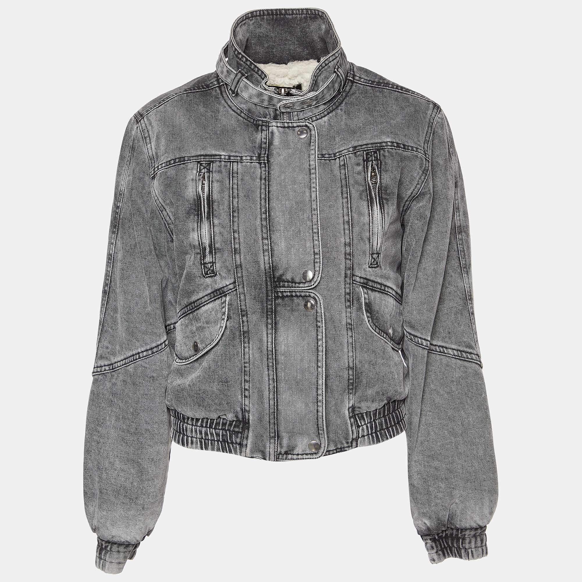 Isabel Marant Grey Nonstretch Denim Vlasta Utility Crop Jacket S