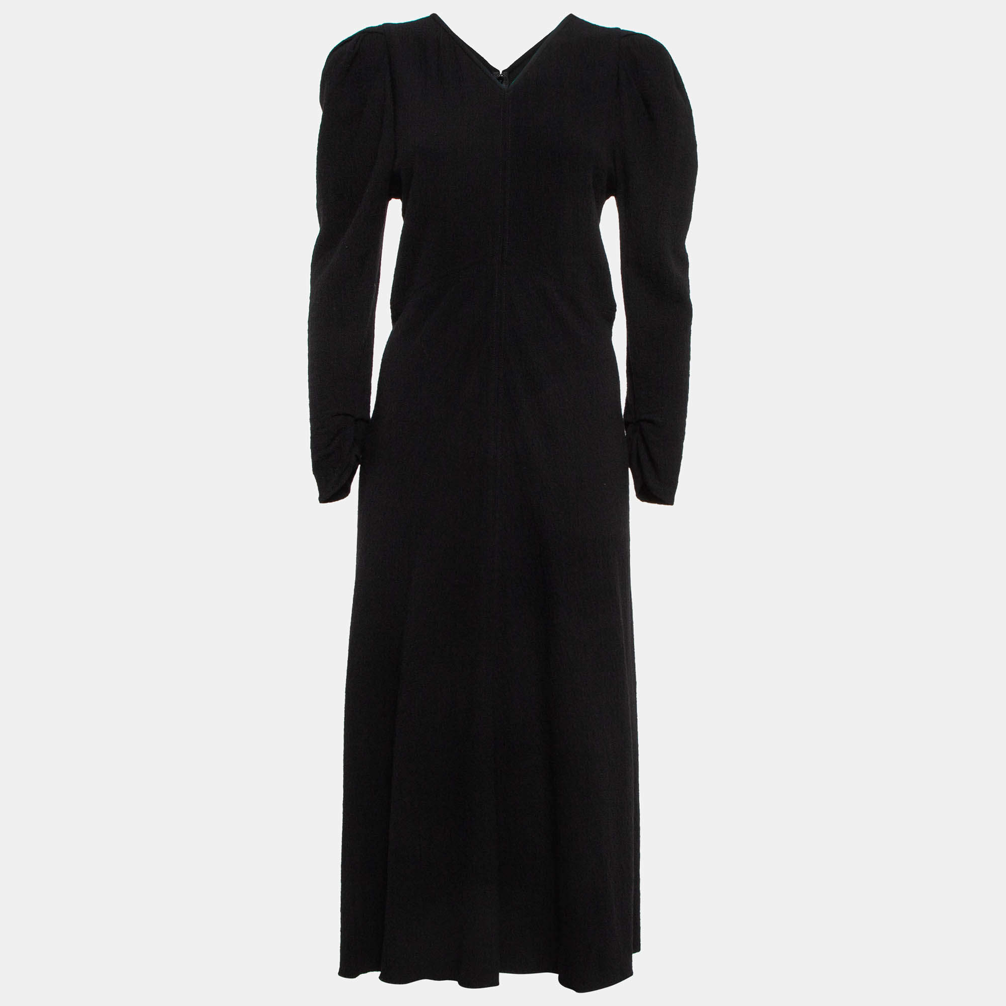 Isabel Marant Black Textured Wool Blend Ruched Midi Dress M