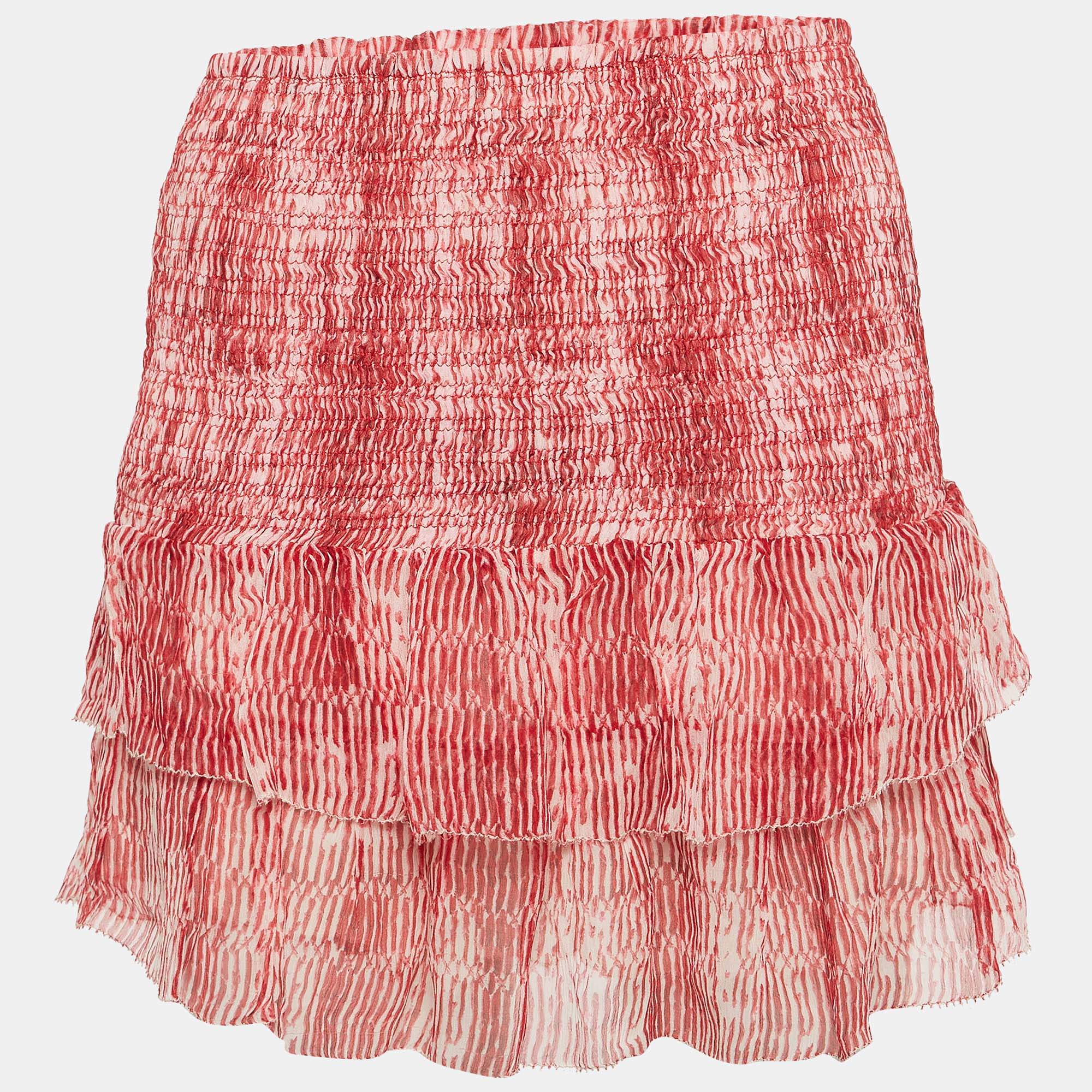 Isabel Marant Red Smocked Zelia Mini Skirt S