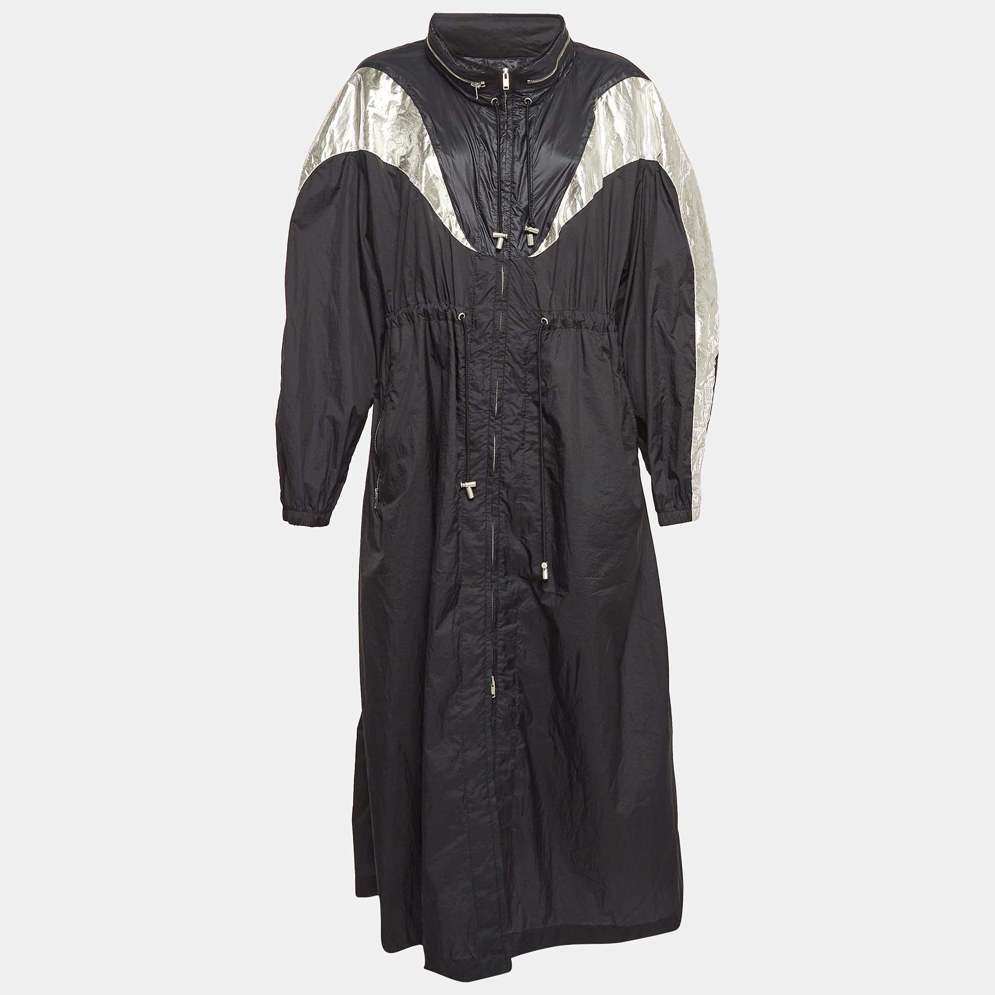 Isabel Marant Synthetic Black Colorblock Pattern Mid Length Coat M