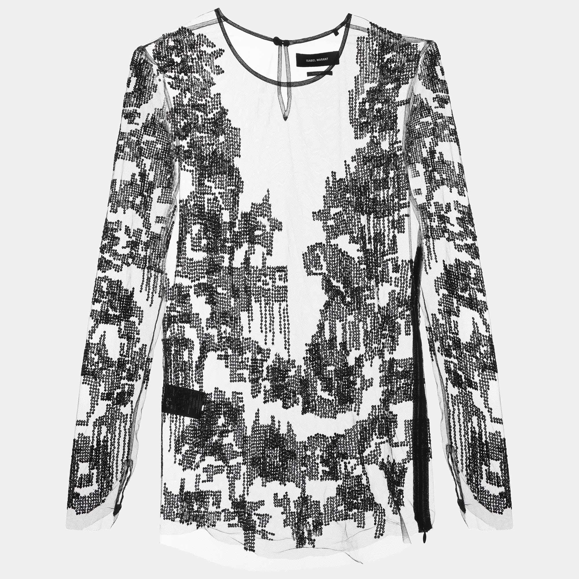 Isabel Marant Black Sequin Mesh and Silk Top TO