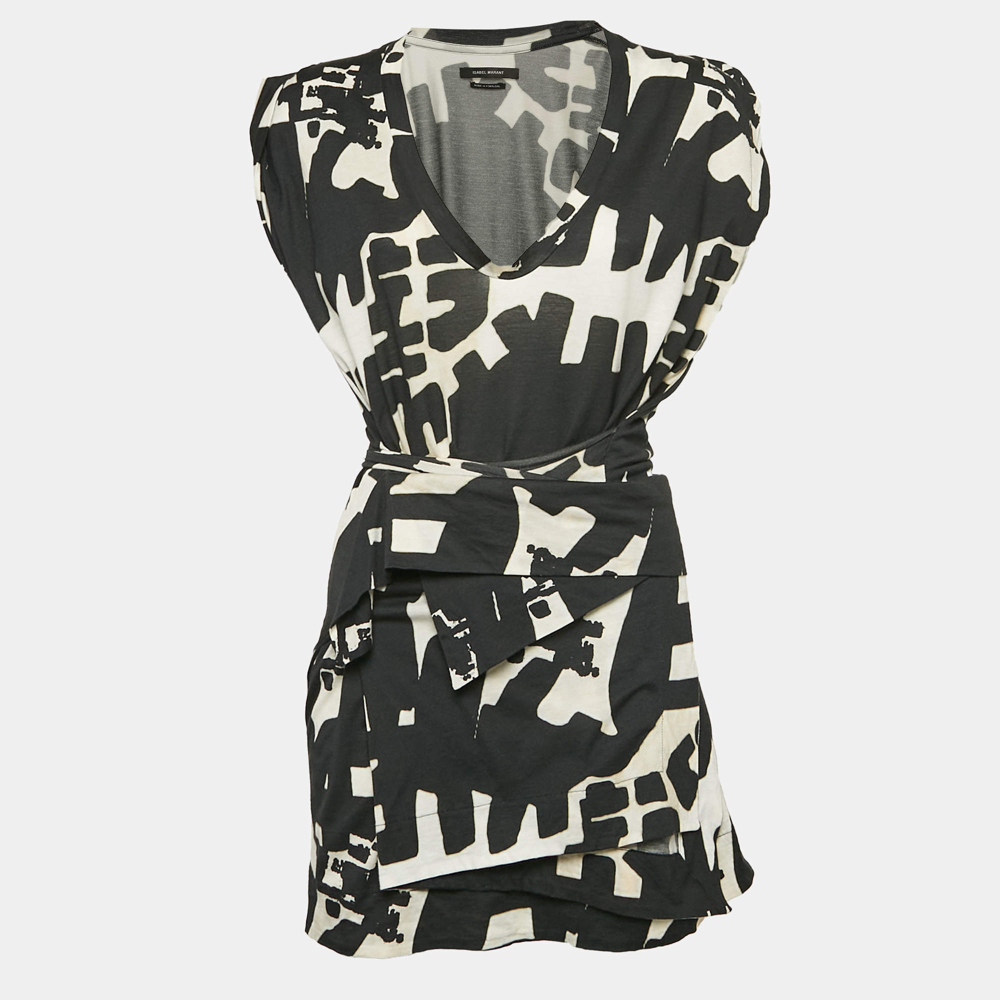 Isabel Marant Black Printed Jersey Drape Style Mini Dress L