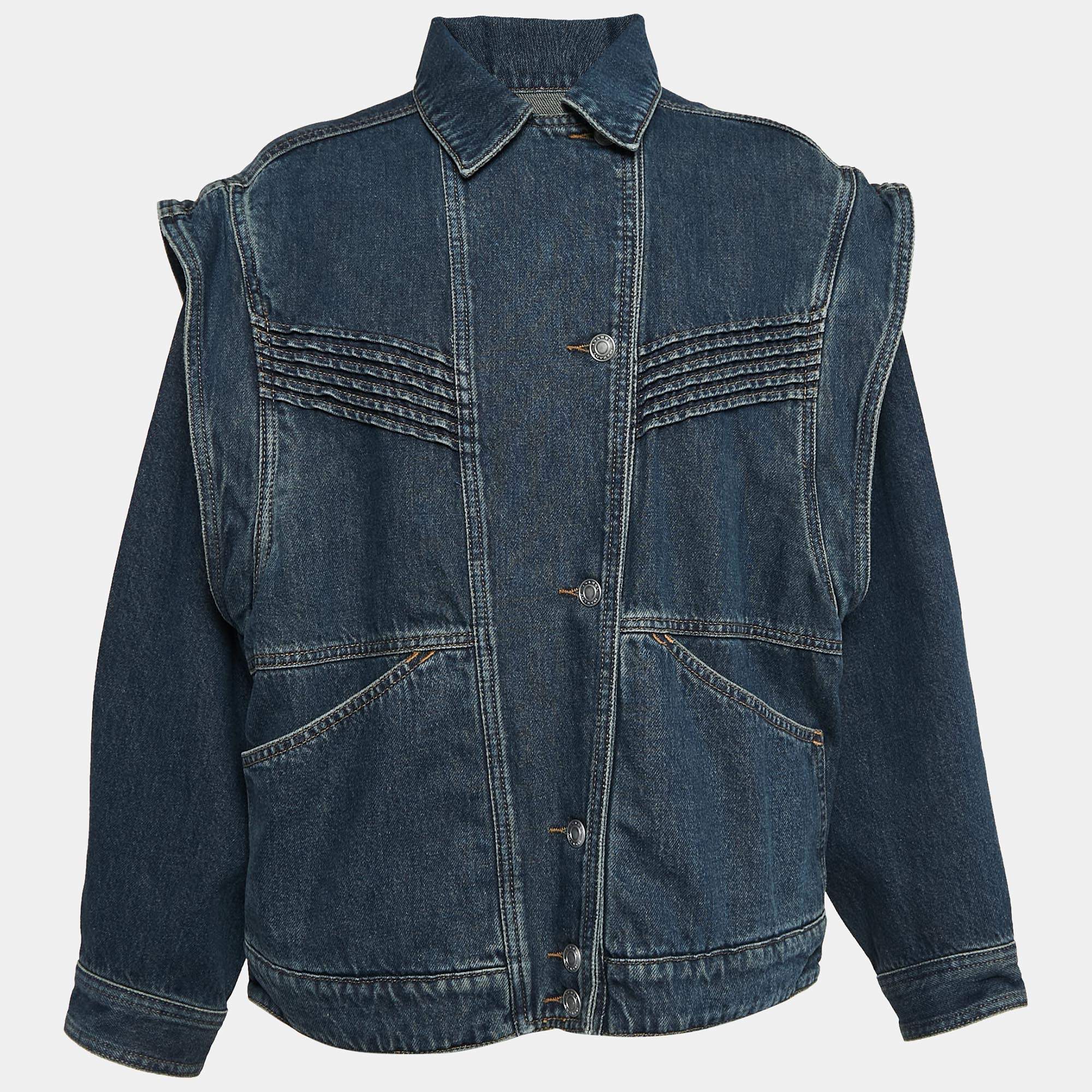 Isabel Marant Blue Faded Denim Detachable Sleeve Harmon Jacket M
