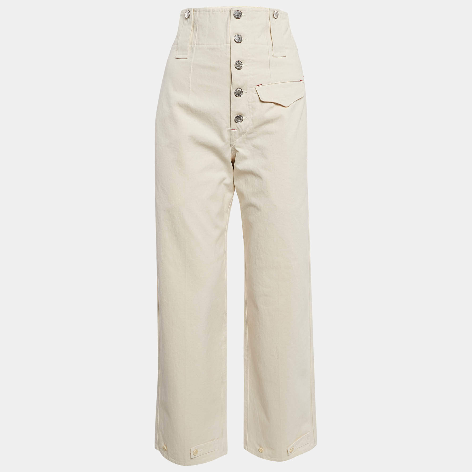 Isabel Marant Beige Cotton Drill Wide-Leg Jeans S Waist 27"