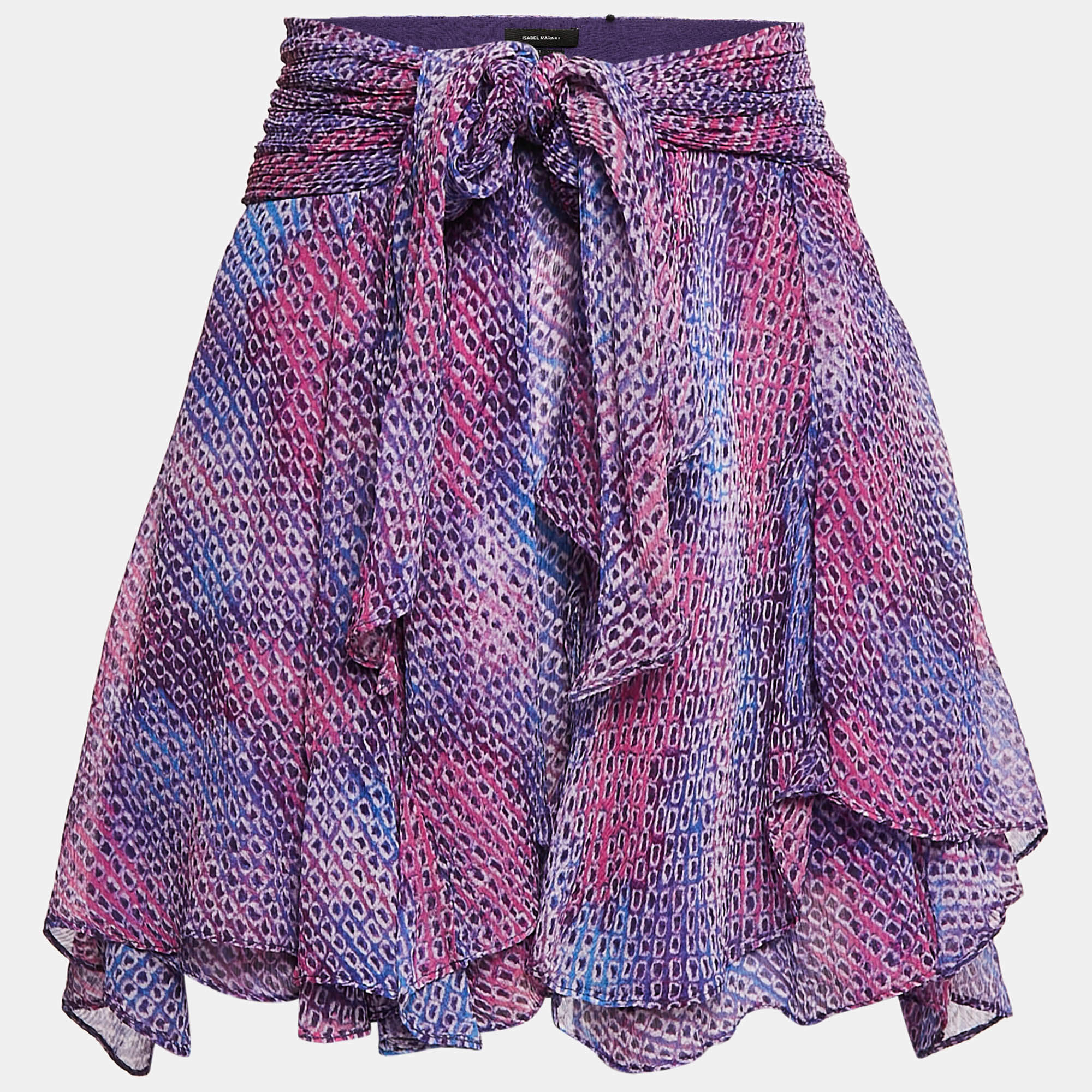 Isabel Marant Blue Print Silk Mini Wrap Skirt M