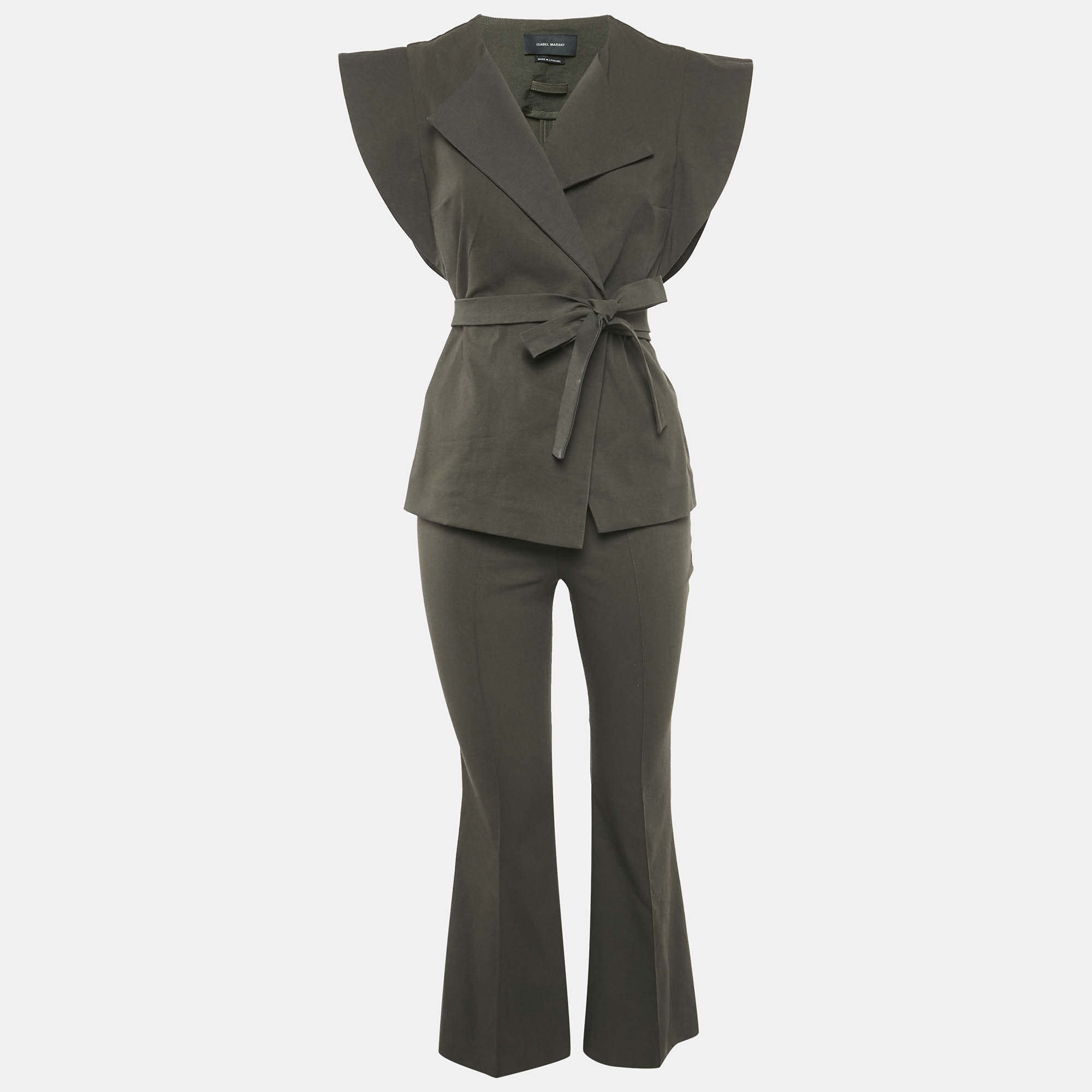 Isabel Marant Khaki Green Cotton Blend Blouse and Pants Set S