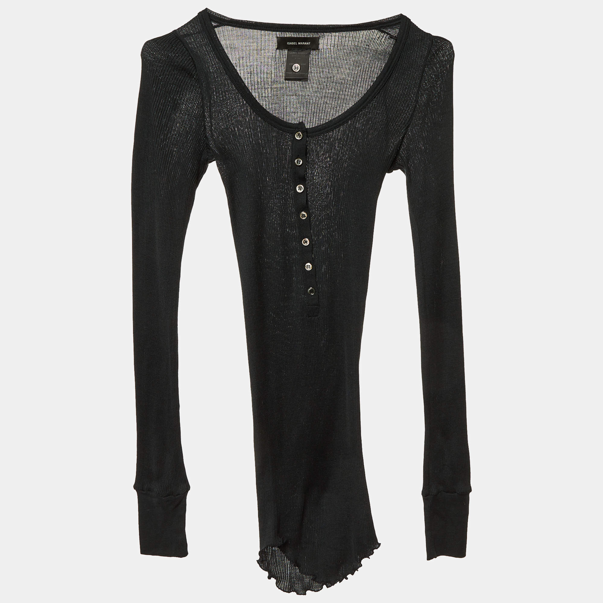 Pre Owned Isabel Marant Navy Blue Silk Rib Knit Sweater S