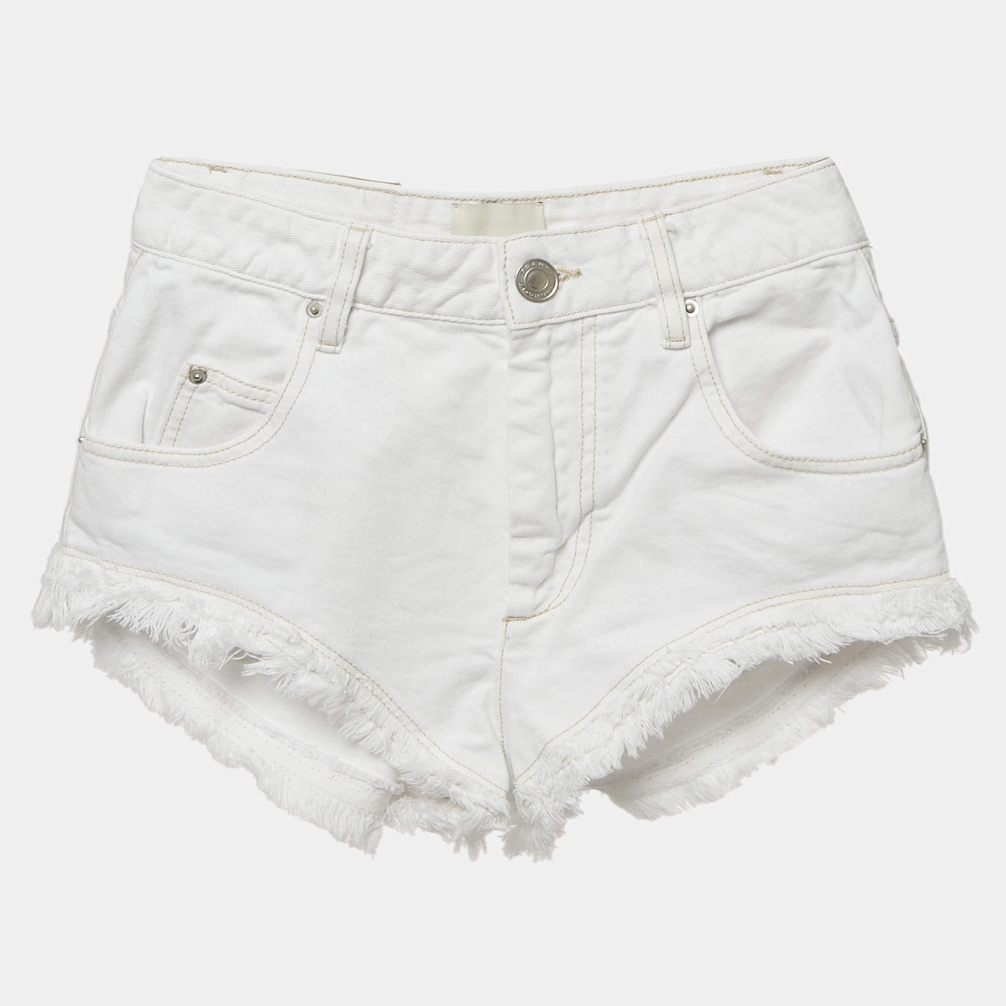 Isabel Marant White Denim Raw Edge Eneidao Shorts S Waist 25"