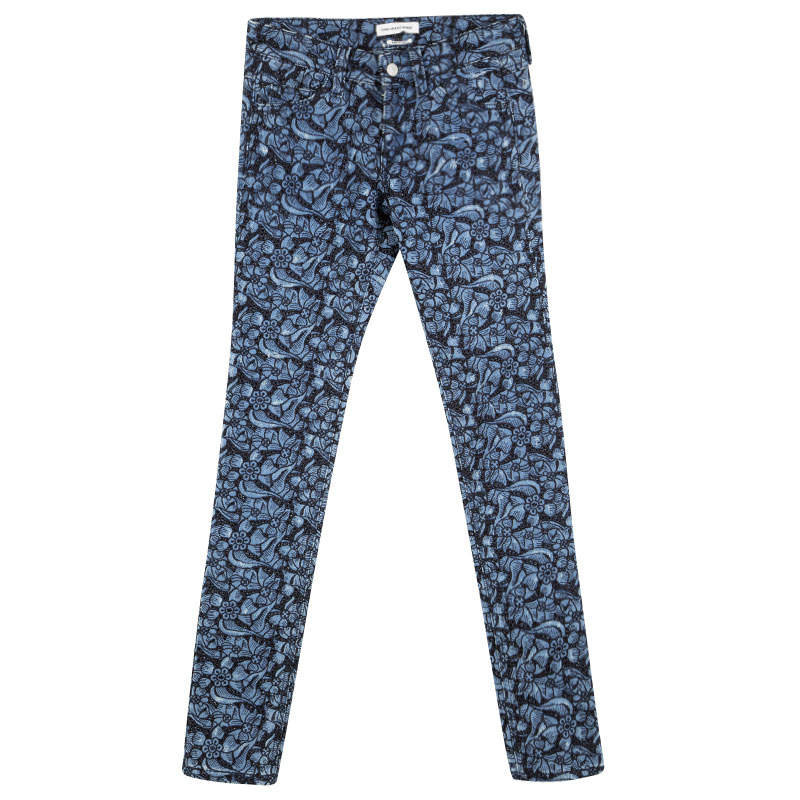Pre Owned Isabel Marant Etoile Indigo Eyelet Embroidered Distressed Denim Skinny Jeans S