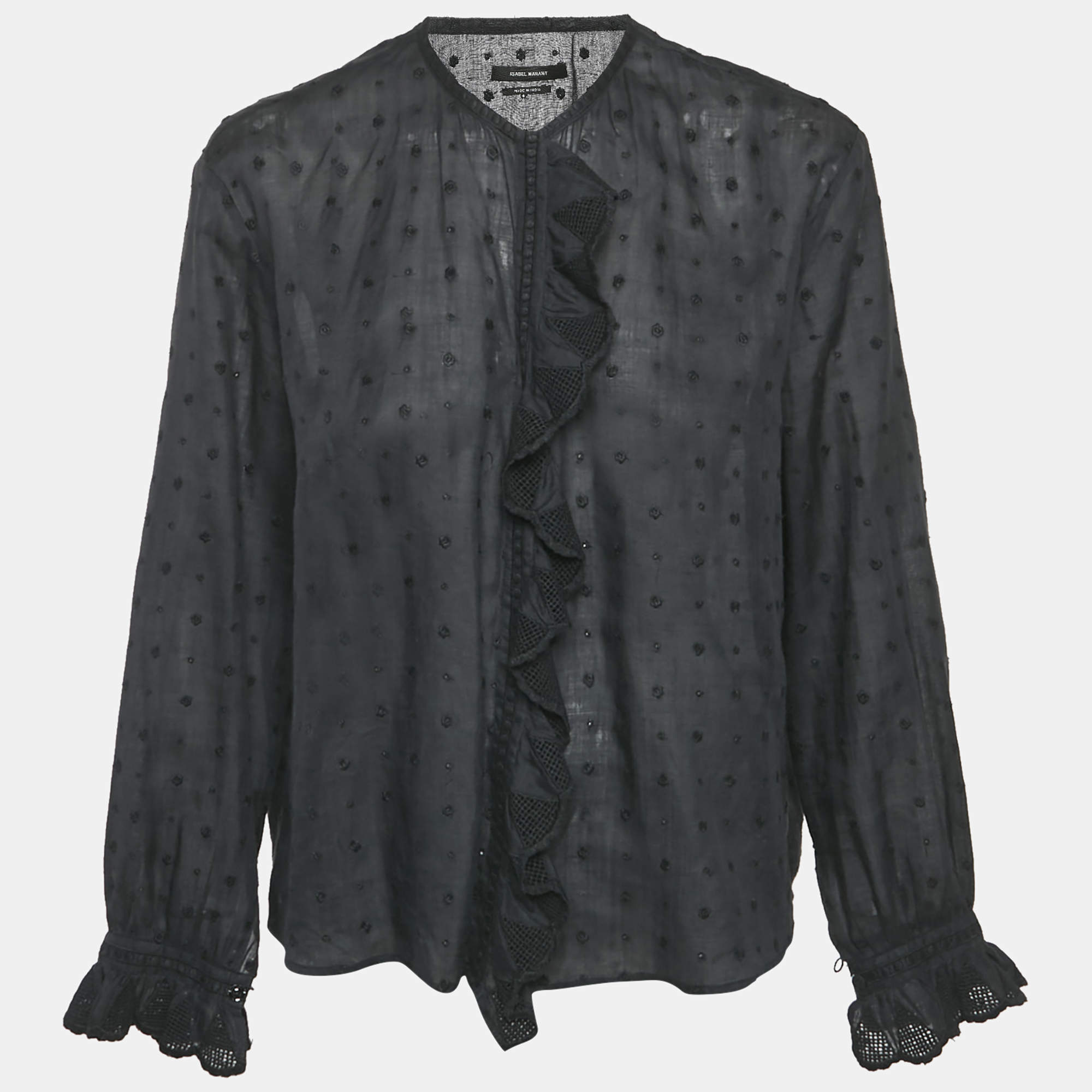 Isabel Marant Black Floral Embroidered Ramie Blouse S