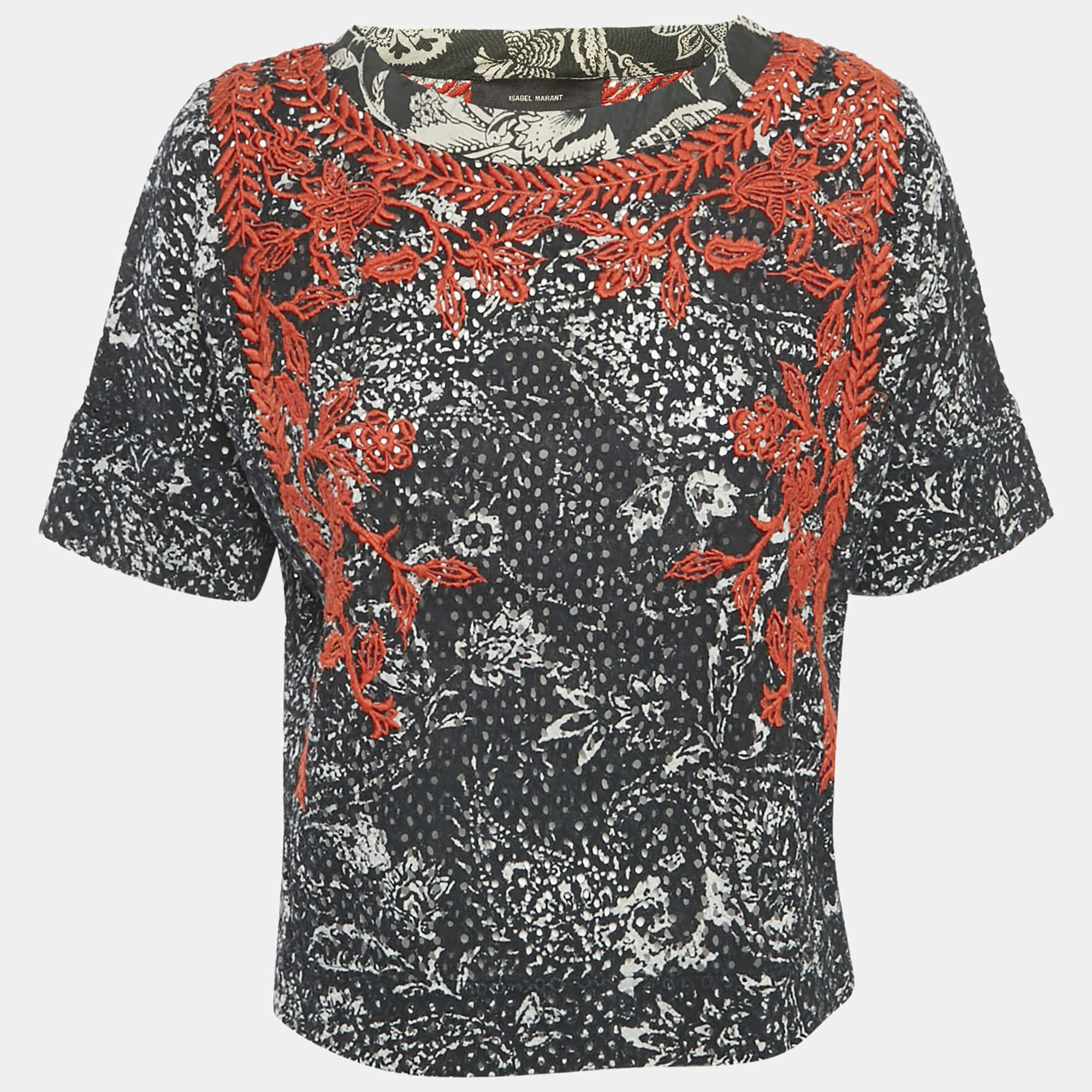 Pre Owned Isabel Marant Black Embroidered Eyelet Cotton Top S