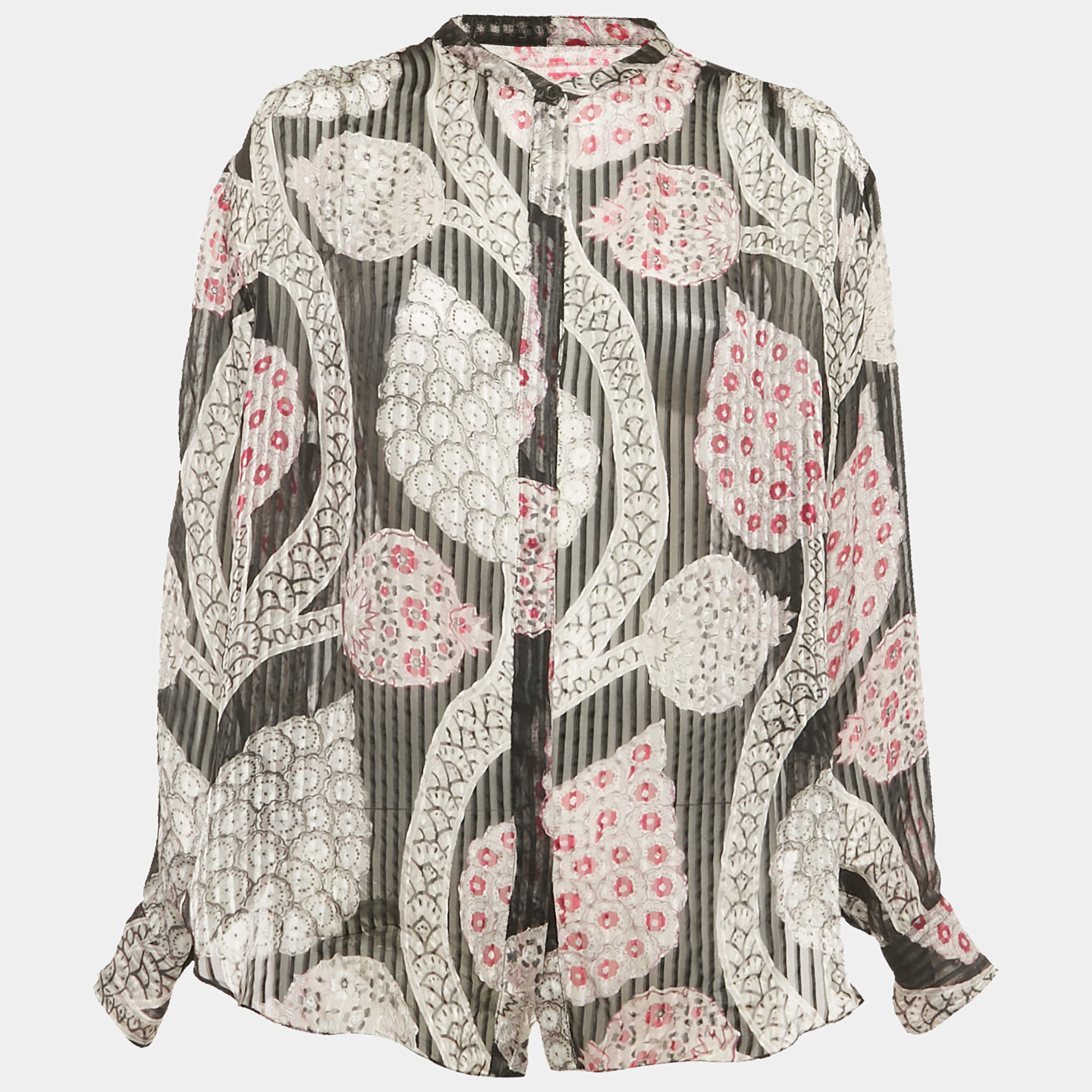 Pre Owned Isabel Marant Black Printed Silk Button Front Blouse S