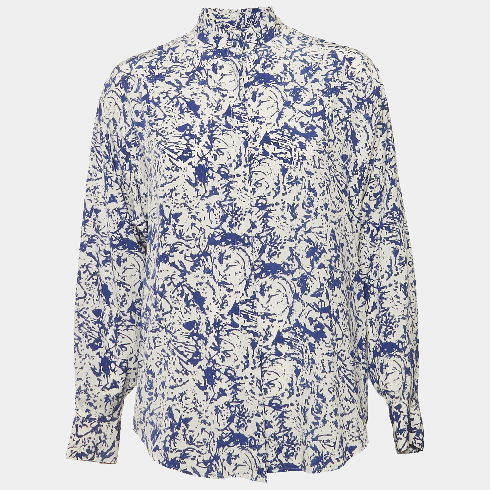 Pre Owned Isabel Marant White/Blue Printed Silk Button Front Cade Top S