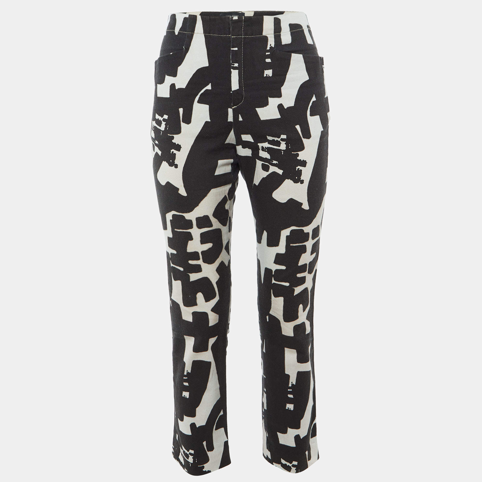 Pre Owned Isabel Marant Monochrome Printed Cotton Regular Fit Jeans M/Waist 31"