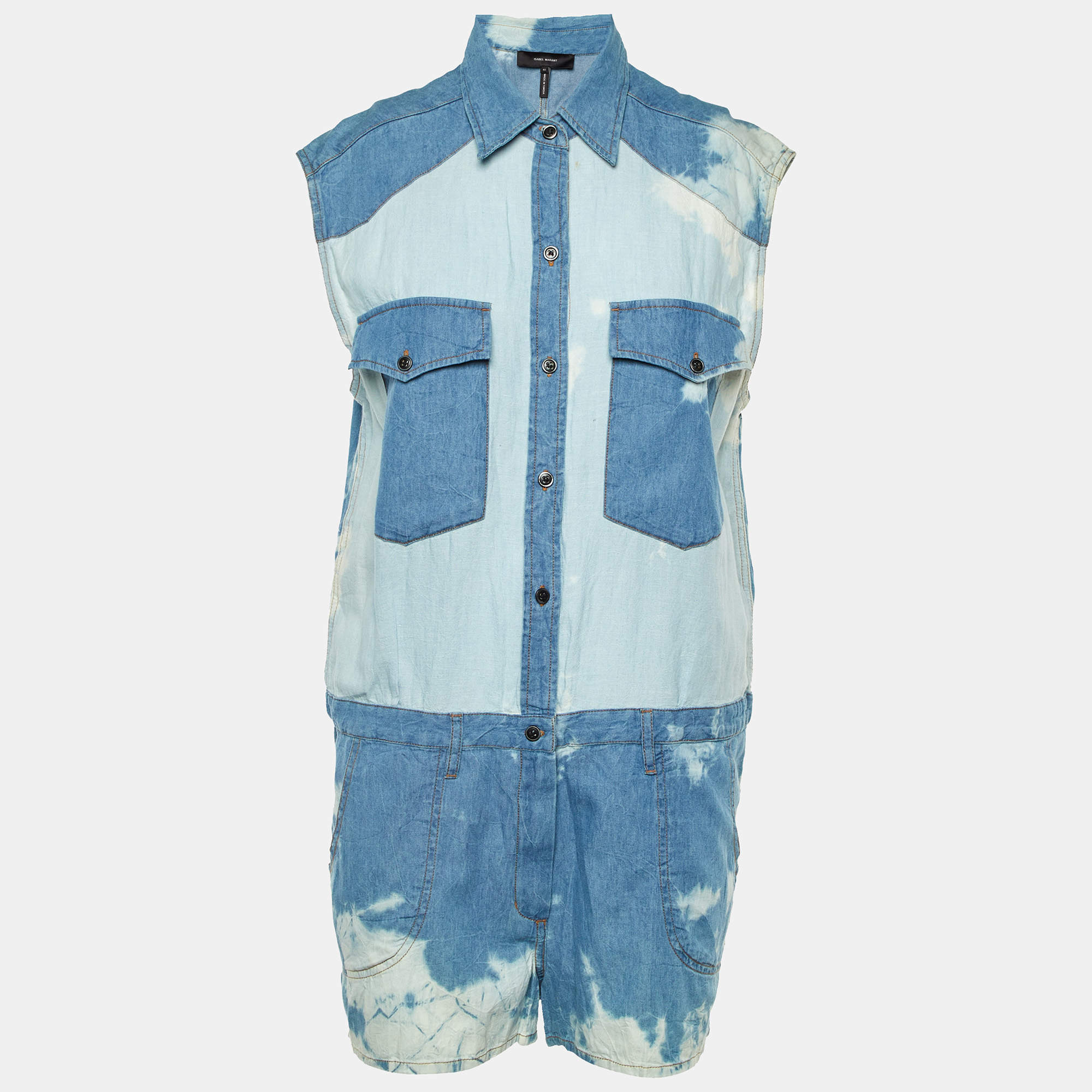 Pre Owned Isabel Marant Blue Faded Blue Sleeveless Playsuit M
