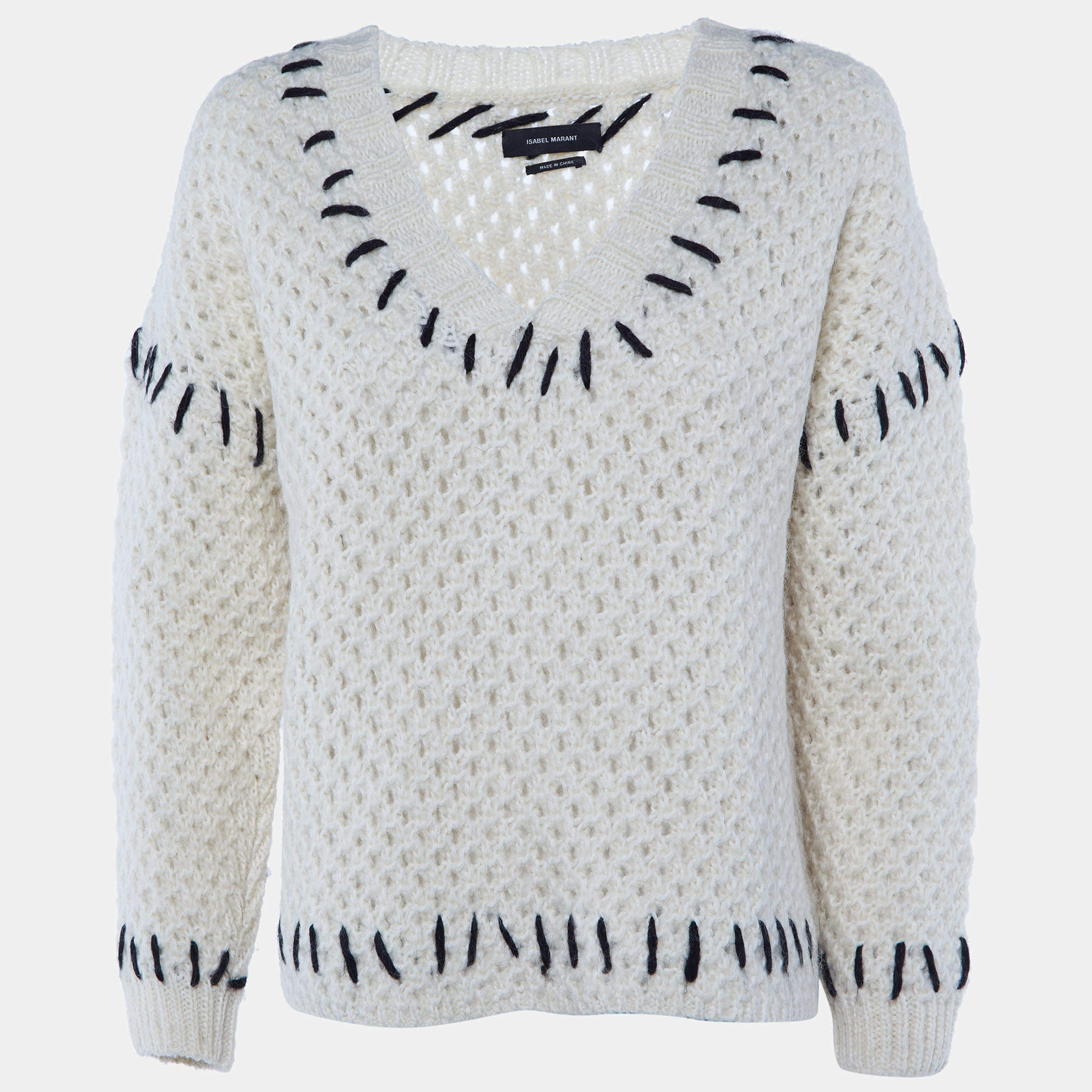 Pre Owned Isabel Marant Cream Wool Crochet Knit Oversized Sweater M